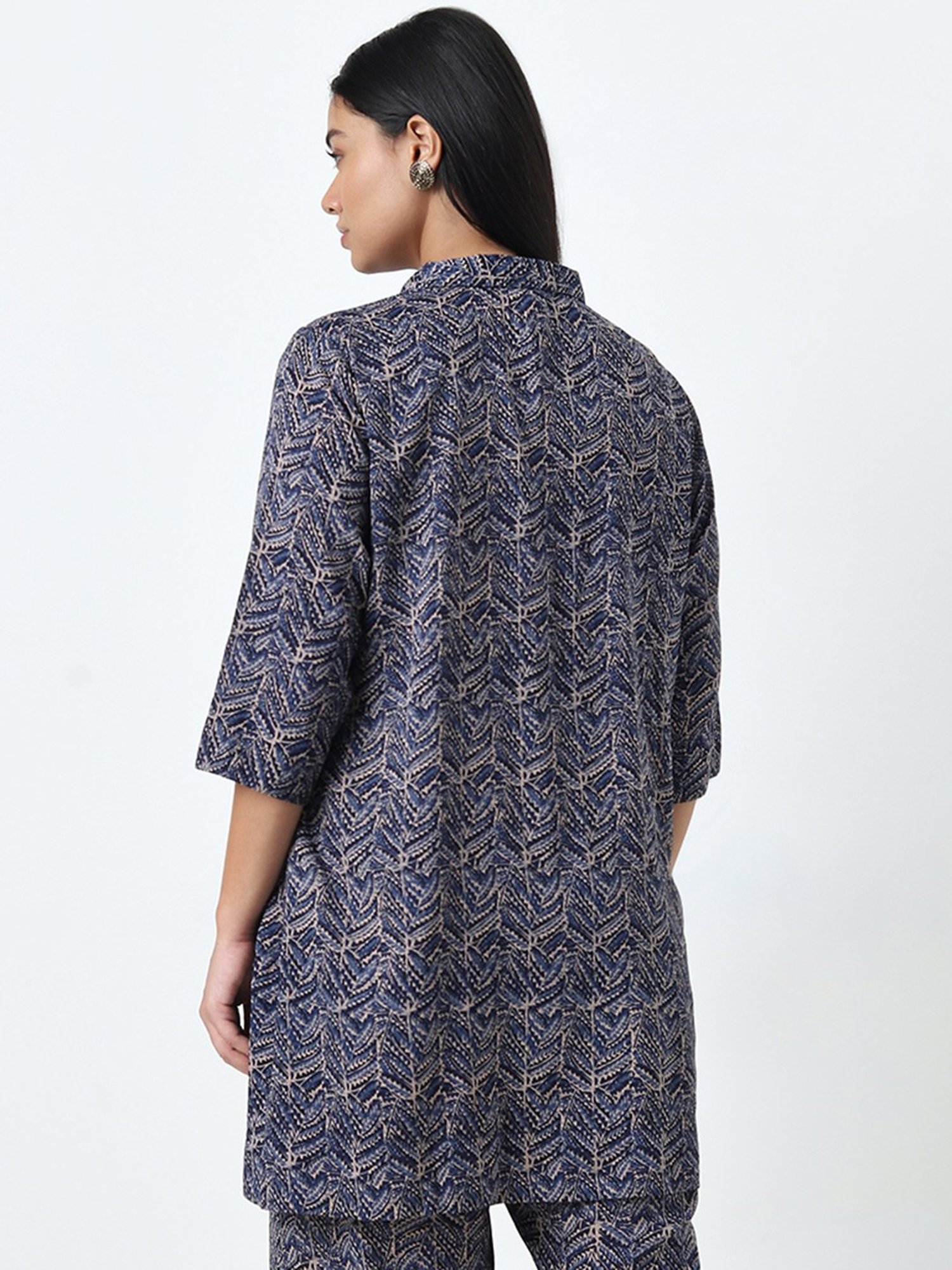 Diza by Westside Indigo Leaf Printed High-Low Tunic