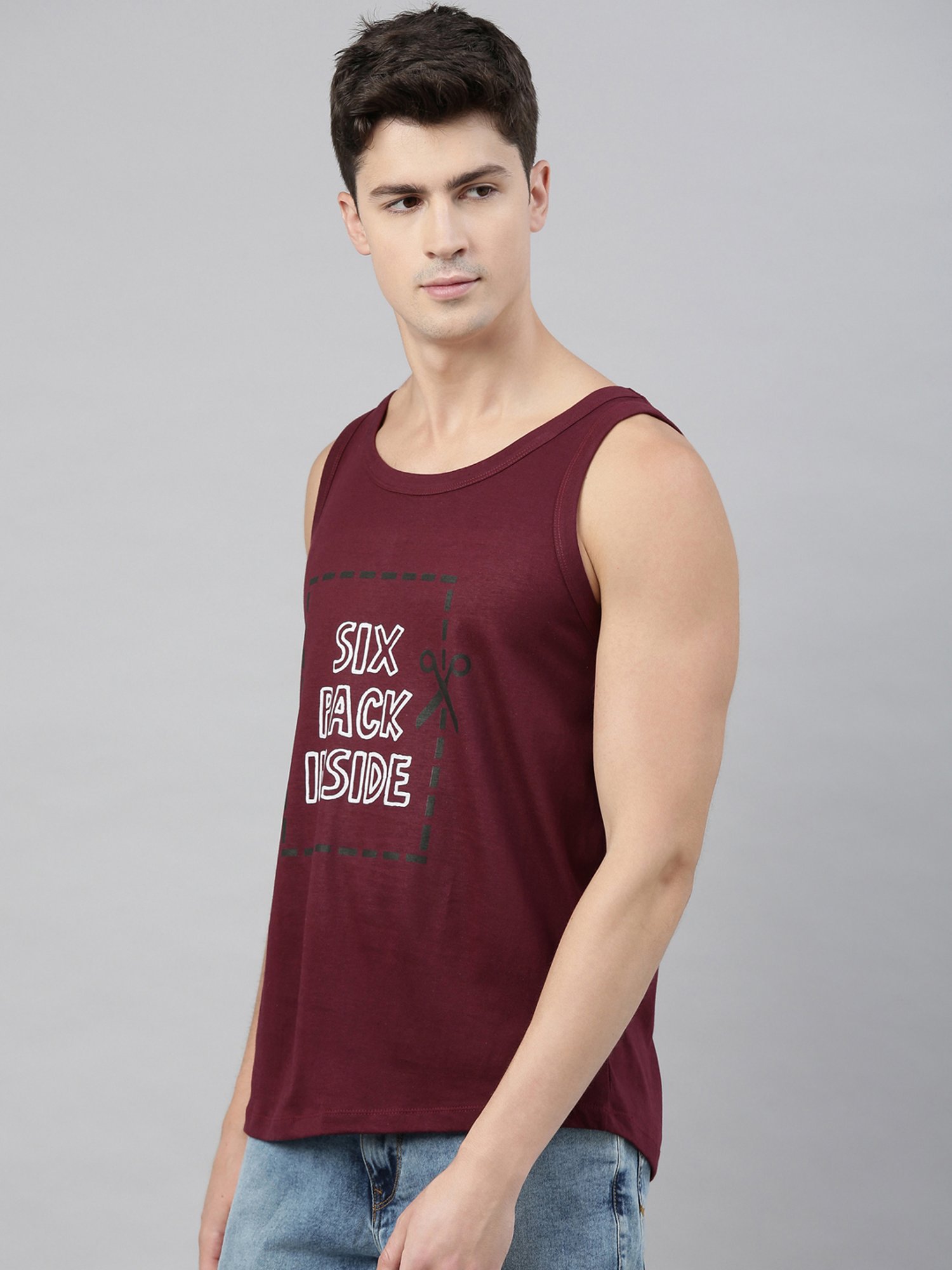 Bushirt Maroon Printed Cotton Vest