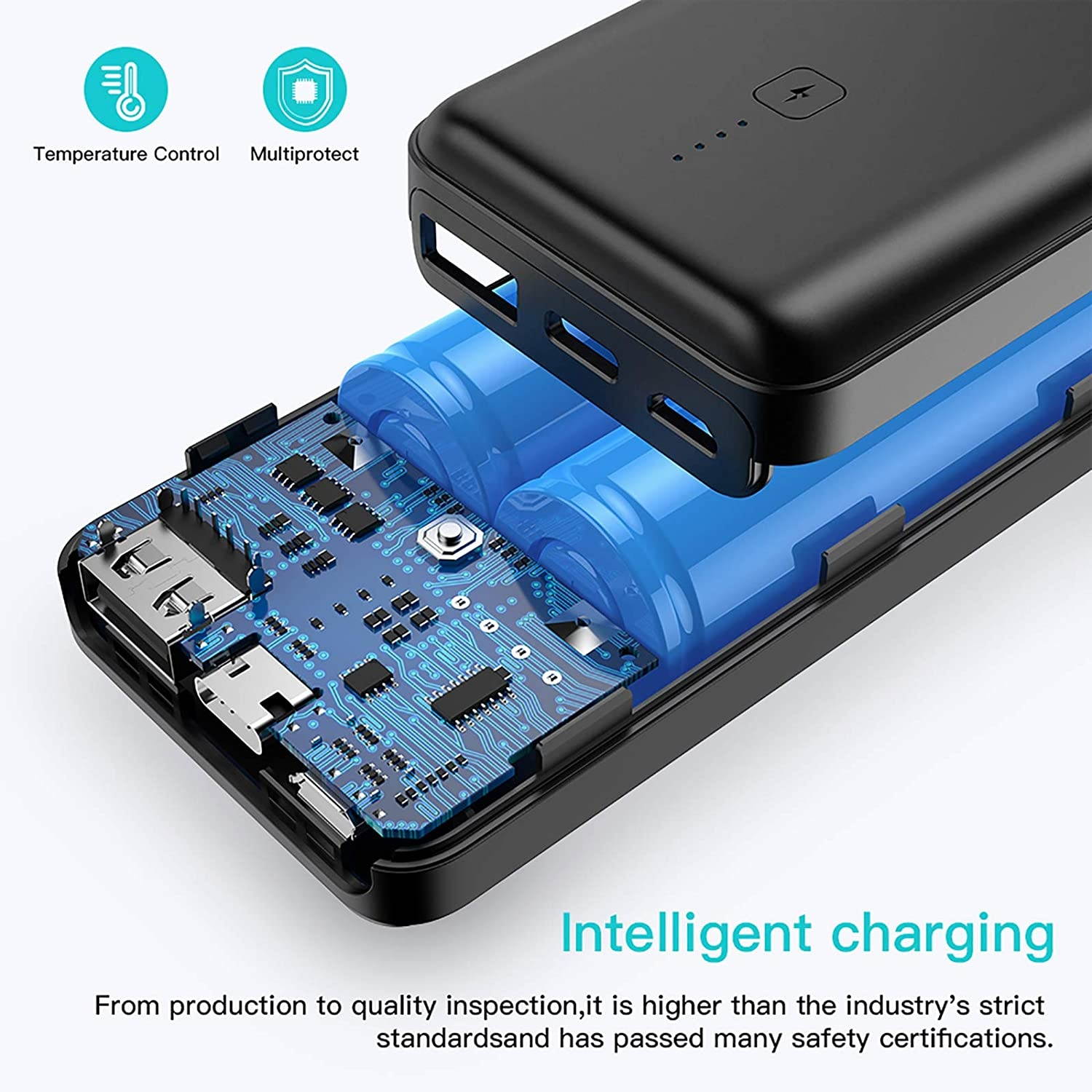 Ultra Compact Portable Charger 10000mAh Miady USB C Battery Pack Power Bank with 5V/2.4A Dual Output Fast Charge Compatible with iPhone iPad Samsung LG and etc