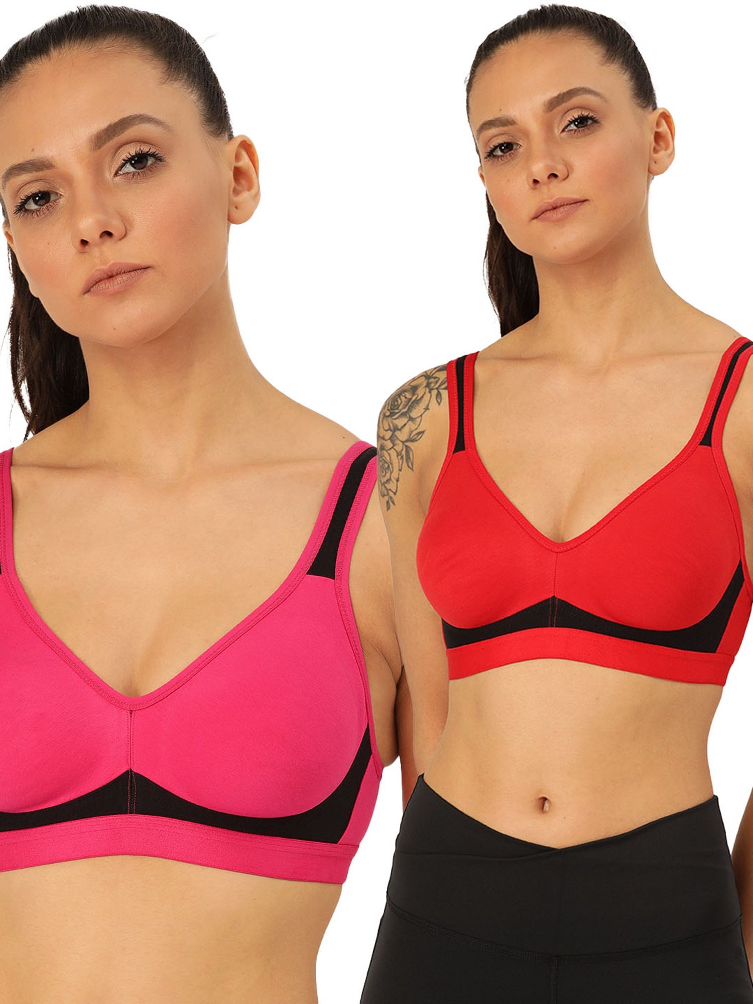 Lady Lyka Multicolor Non Wired Non Padded Sports Bra (Pack of 2)