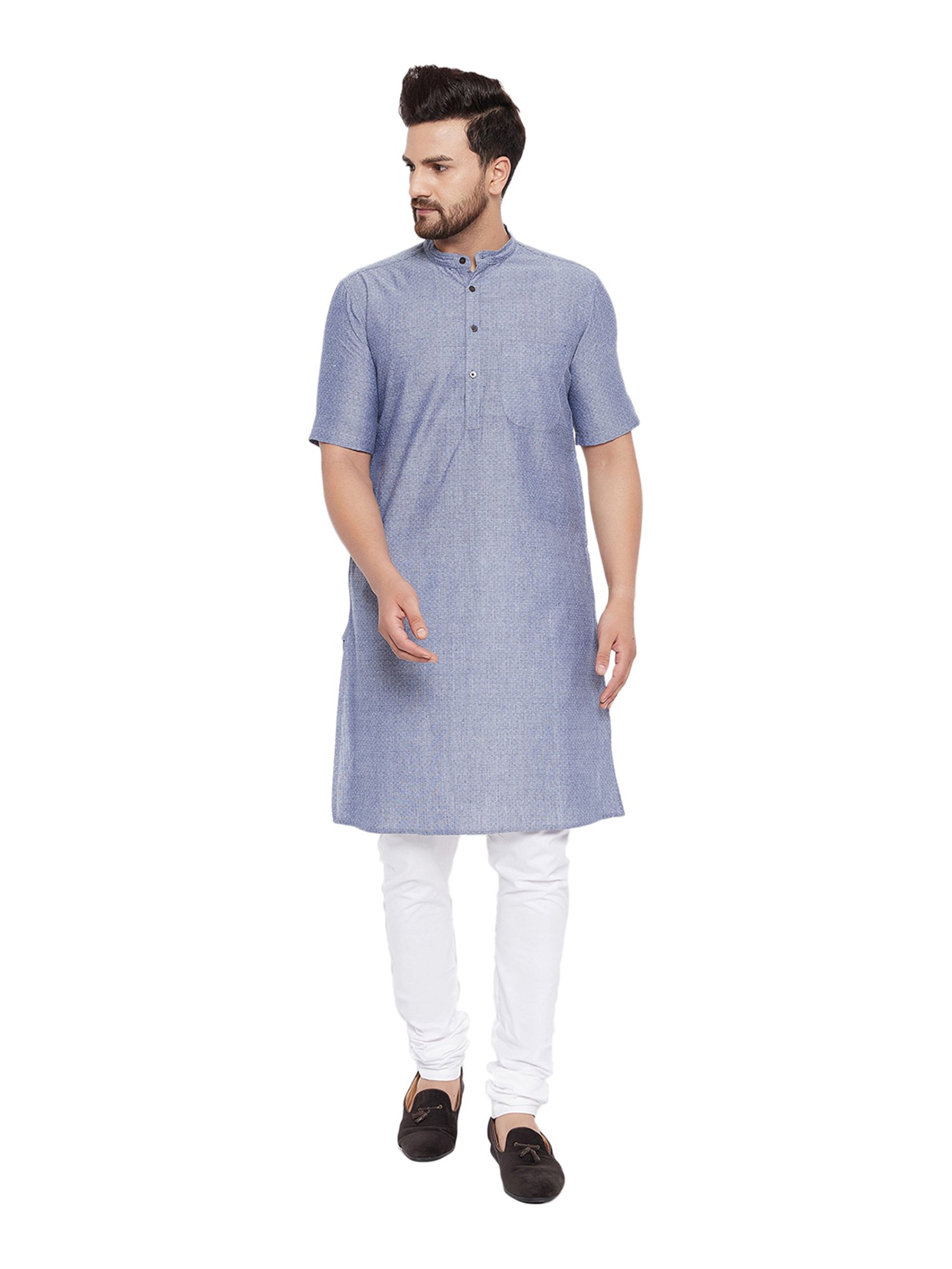 Even Grey Self Design Mandarin Collar Kurta