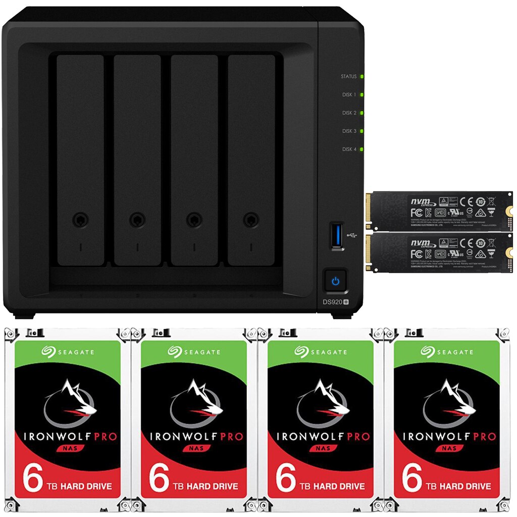 Synology DS920+ DiskStation with 8GB RAM and 48TB (4 x 12TB) of Seagate Ironwolf PRO Drives and 1TB (2x500GB) NVMe Cache Fully Assembled and Tested By CustomTechSales