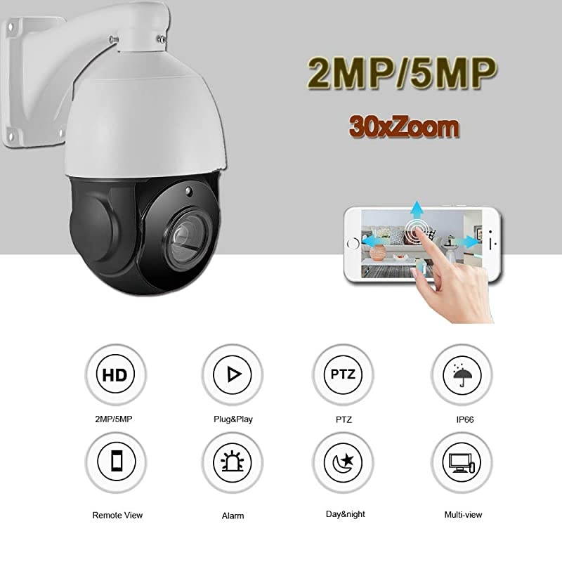 2.4G 4.5inch WiFi Wireless PTZ Security Camera 1080P HD Pan Tilt 20X Optical Zoom Surveillance Camera Audio 200ft Night Vision IP66 SD Card Recording Motion Detection & E-Mail/Push