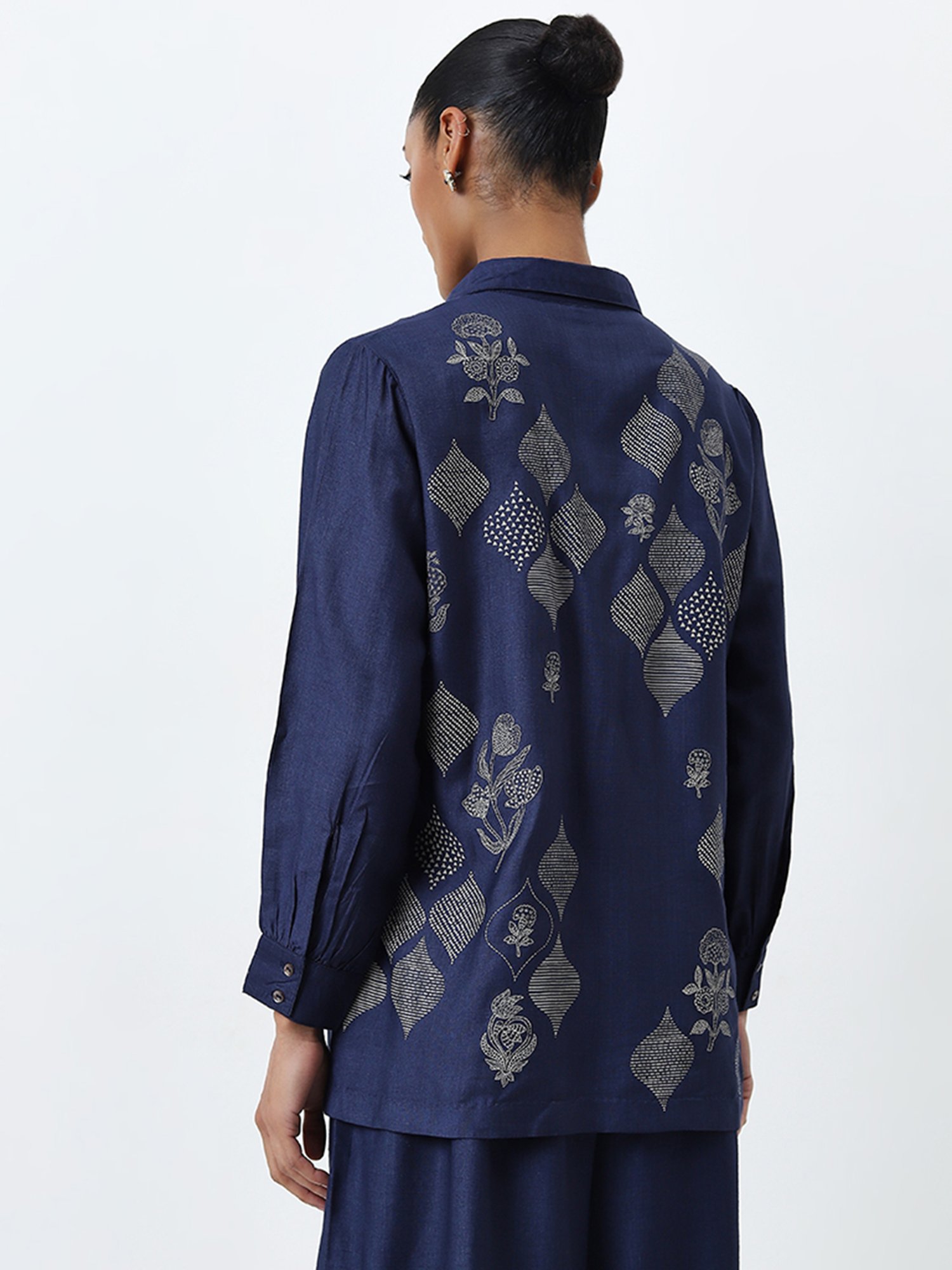Zuba by Westside Blue Floral Motif Straight Tunic