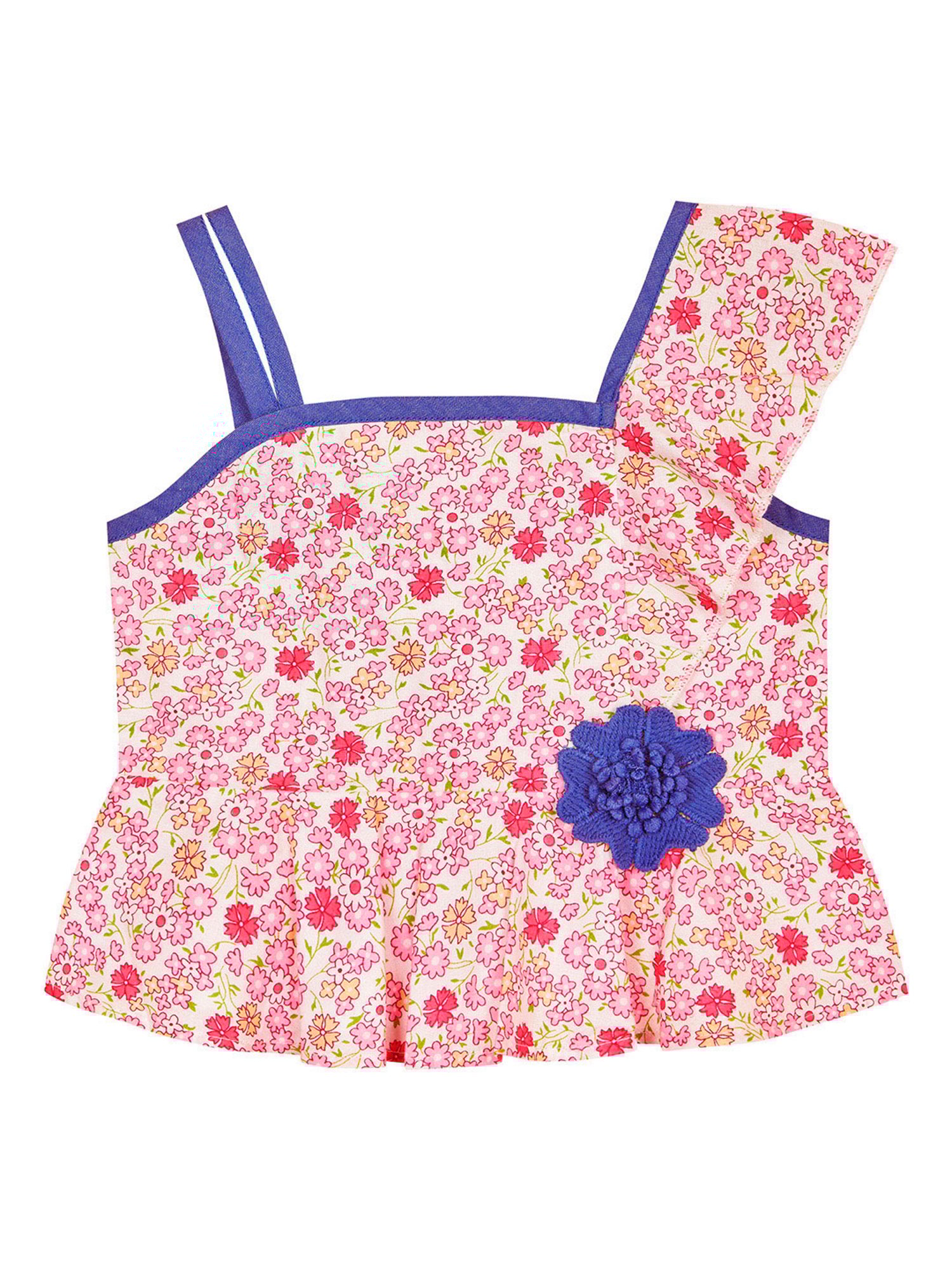 Budding Bees Kids Pink & Blue Floral Print Top with Shorts