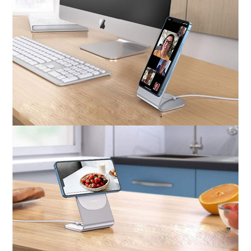 Choetech Magnetic Wireless Charger for iPhone 12 Pro Max/Mini & Airpods Fast Magsaf-e Wireless Charging StationCharging Stand Holder with 5ft USB-C Cable Mag Charger Included - H047 - Silver