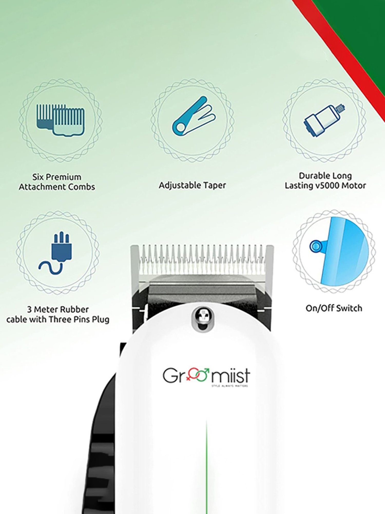 Groomiist SST-786 Professional Series Corded Hair & Beard Trimmer (White and Black)