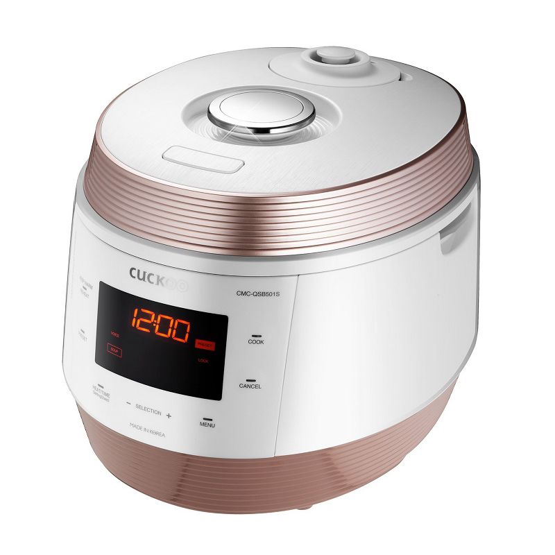 Cuckoo Q5 Premium 8-in-1 (Pressure, Slow, Rice Cooker, Steamer, Warmer, Yogurt, Soup Maker) Multicooker Steel Q50 Non-Stick Coating, White & Gold
