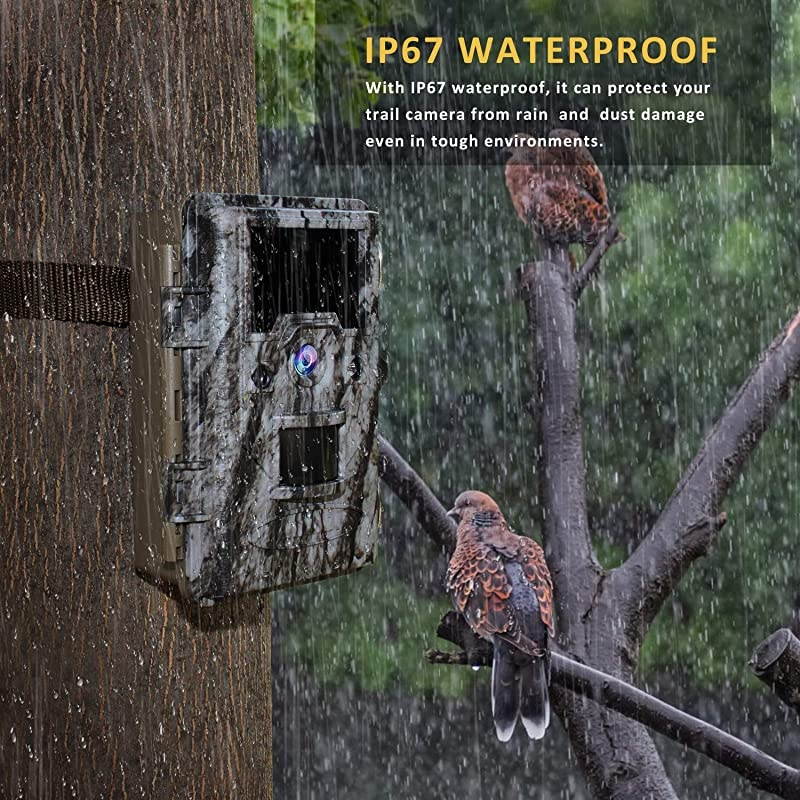 Trail Game Camera 16MP 1080p 30fps FHD Waterproof IP67 Wildlife Scouting Hunting Cam with 940nm 48Pcs No Glow IR LEDs Motion Activated Night Vision 24quot LCD