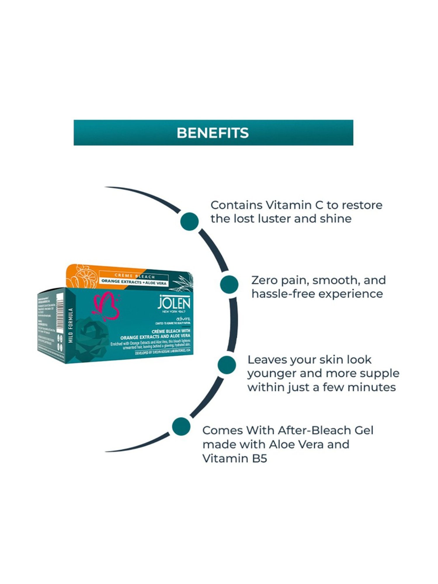 Jolen New York Creme Bleach with Orange Extracts and Aloe Vera - 40 gm