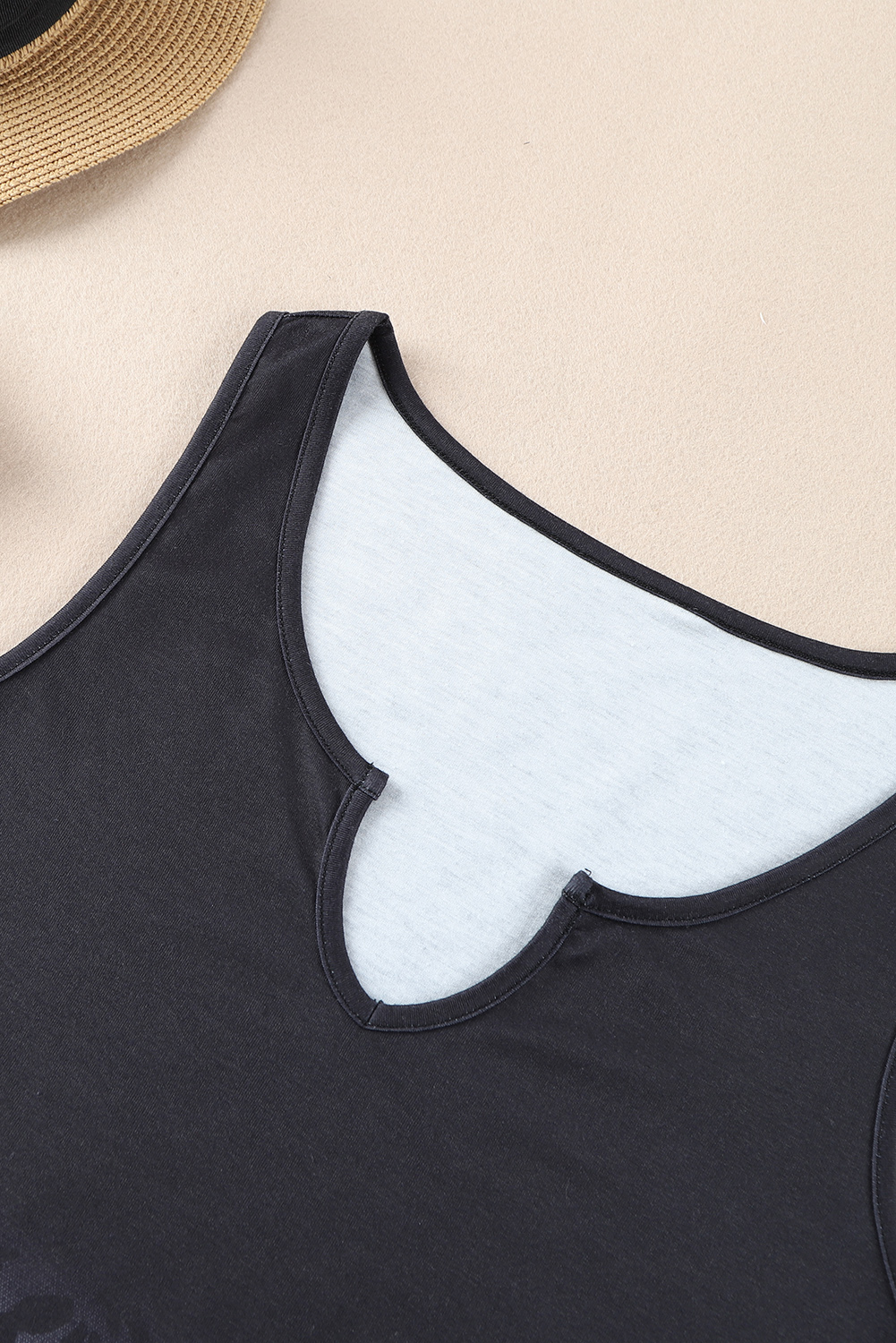 Black Gradient Leopard Split Neck Tank Top