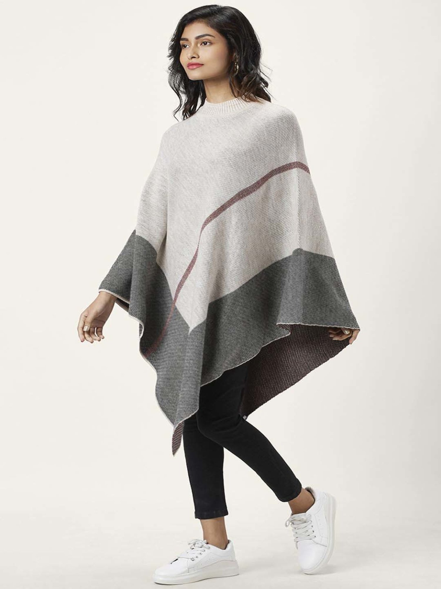 Honey by Pantaloons Beige Jacquard Pattern Poncho