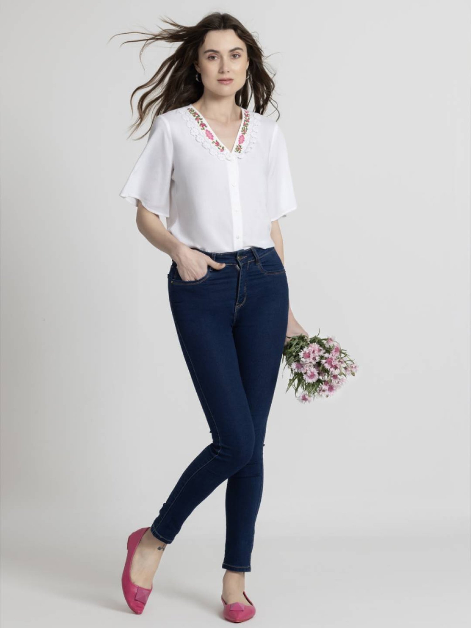 SHAYE White Printed Top