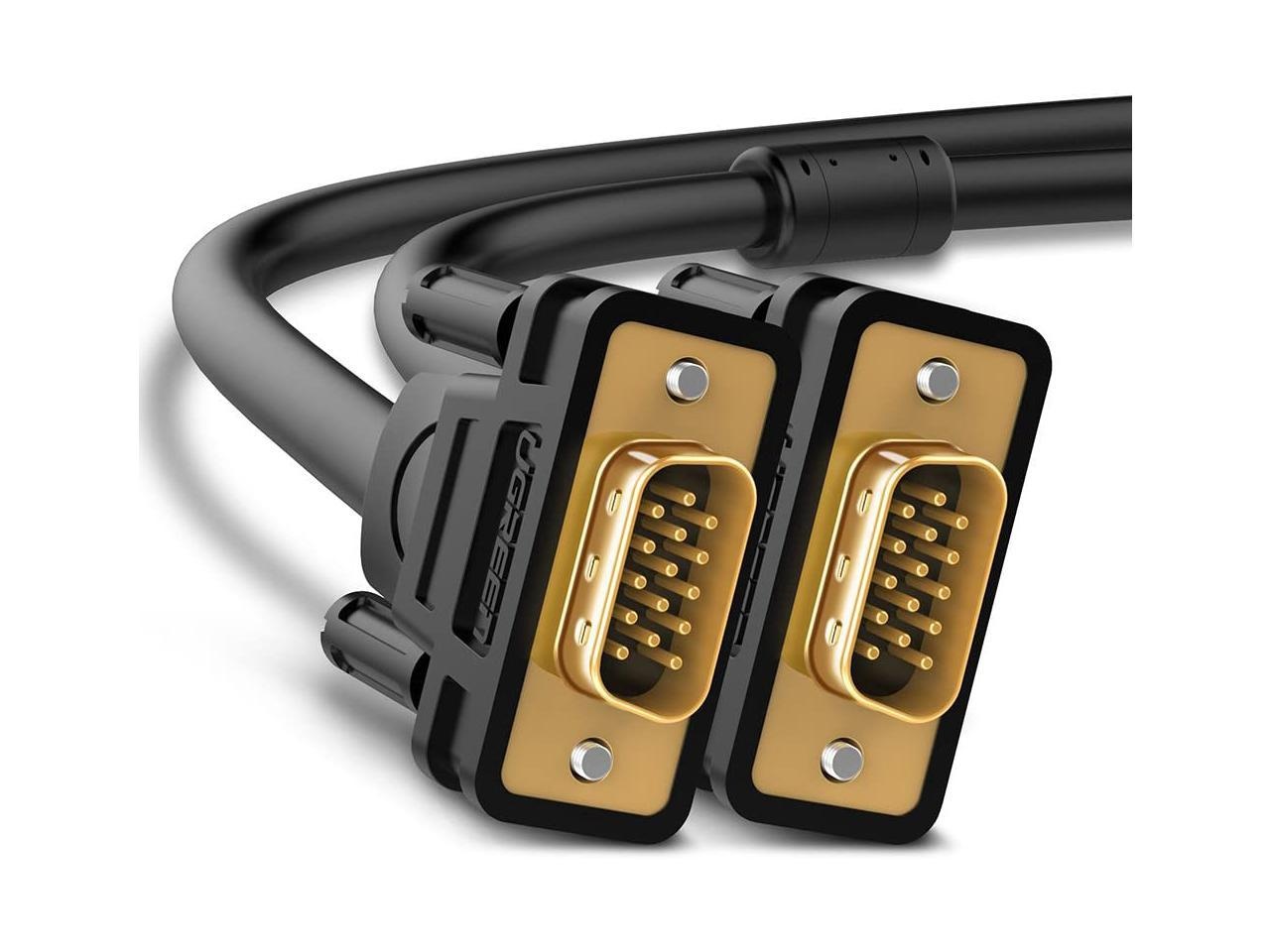 UGREEN VGA SVGA HD15 Male to Male Video Coaxial Monitor Cable with Ferrite Cores Gold Plated Connectors Support 1080P Full HD for Projectors, HDTVs, Displays and More VGA Enabled Devices 15FT