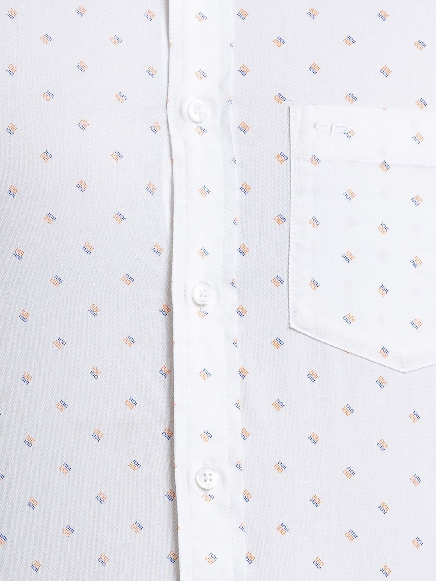 ColorPlus White Cotton Tailored Fit Printed Shirt