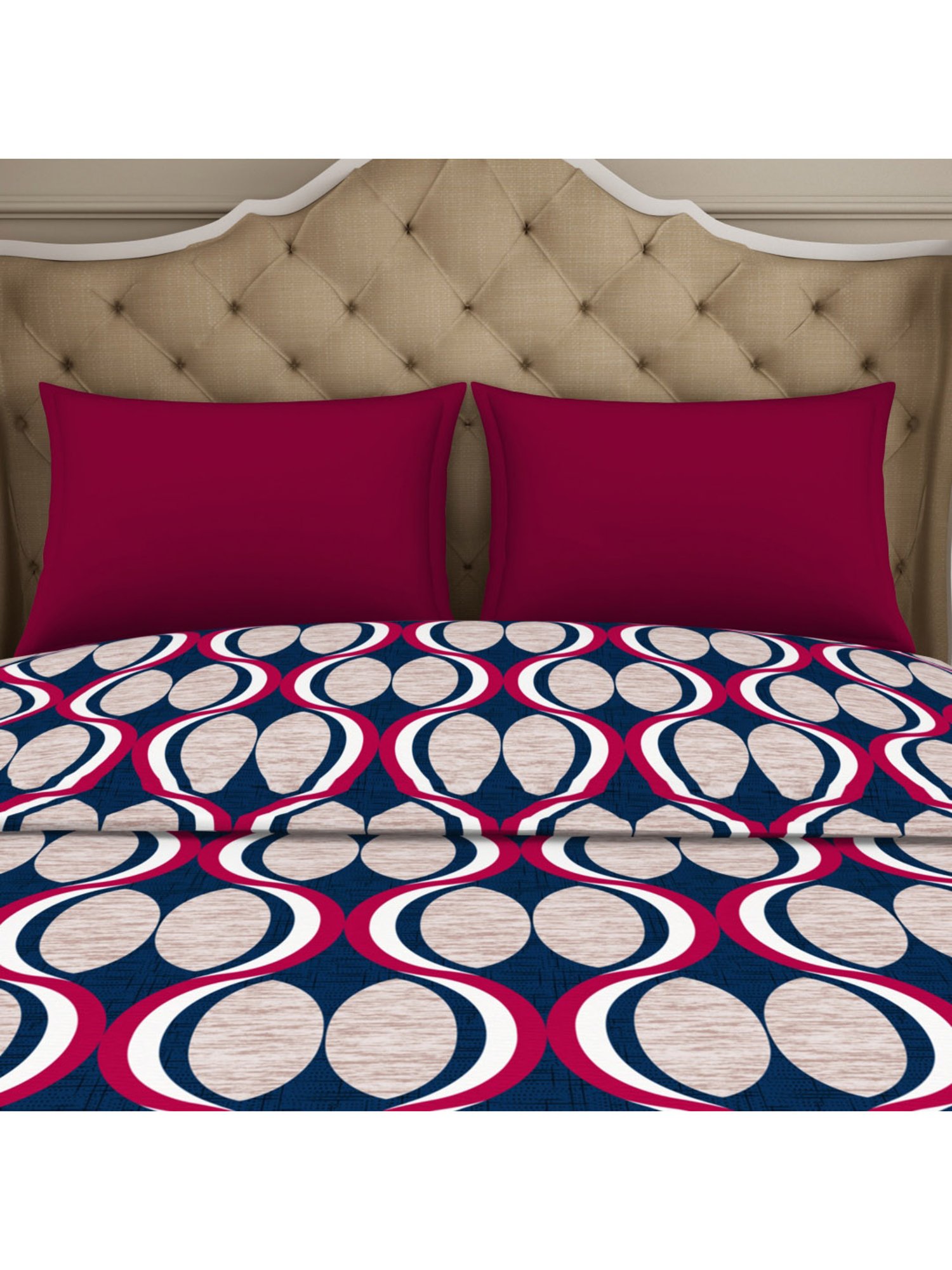 Welspun Navy & Maroon Microfibre 120 GSM Double Quilt Set (1 Quilt & 2 Pillow Covers)