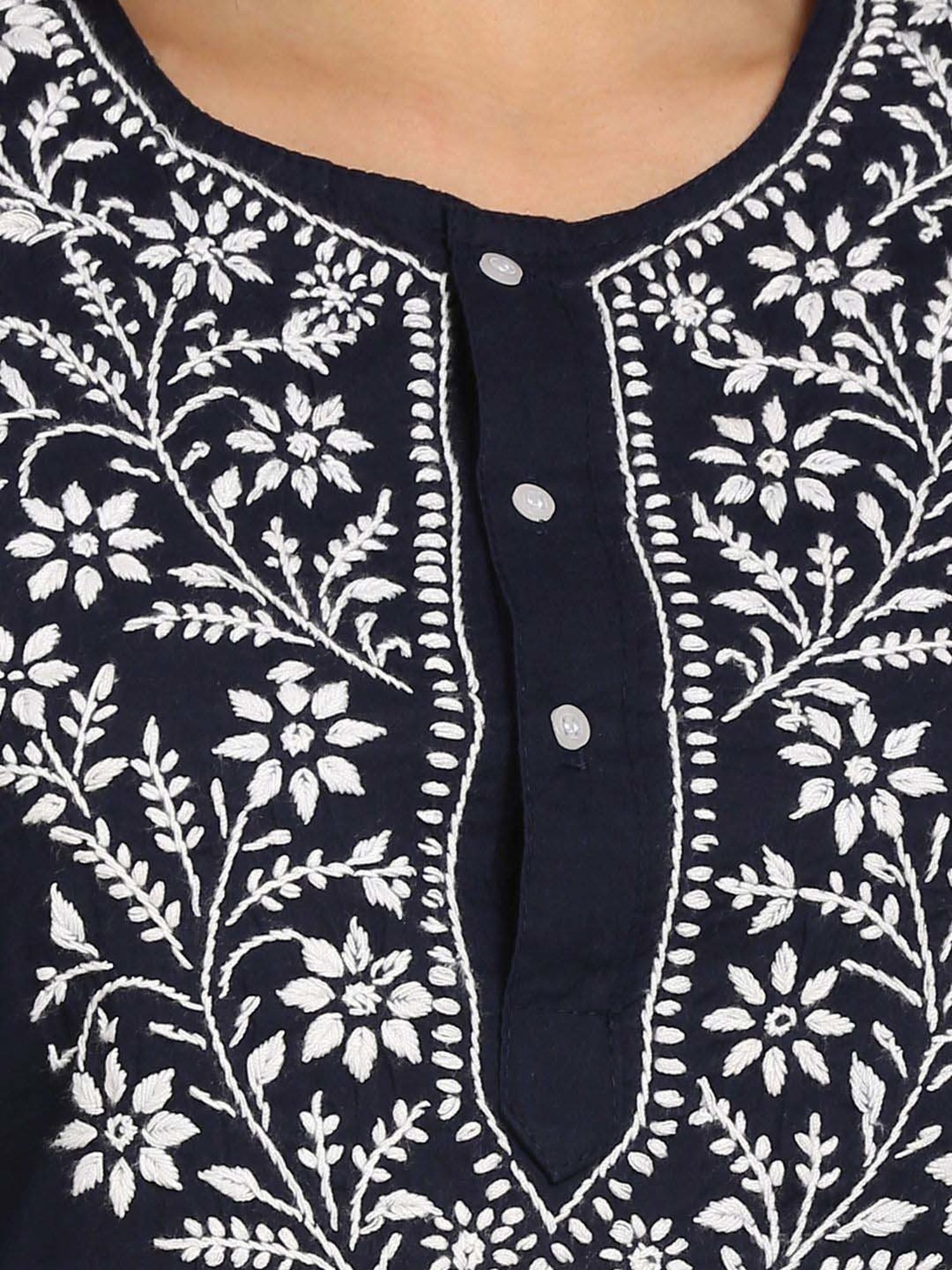 PARAMOUNT CHIKAN Navy Cotton Chikankari Straight Kurti