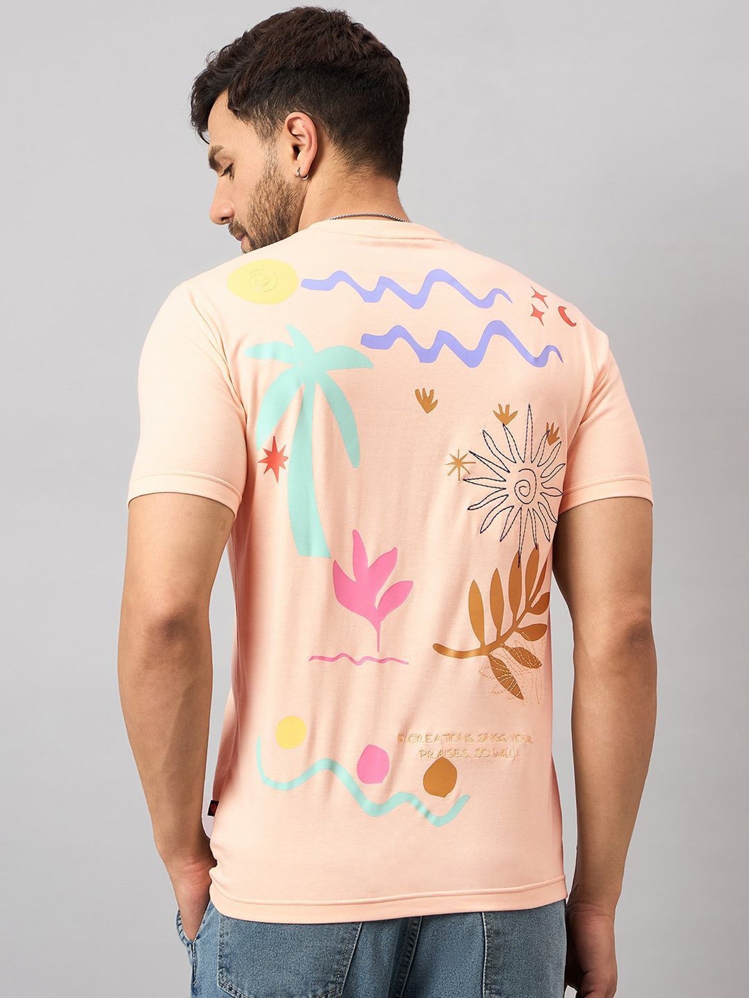 Club York Peach Regular Fit Printed T-Shirt
