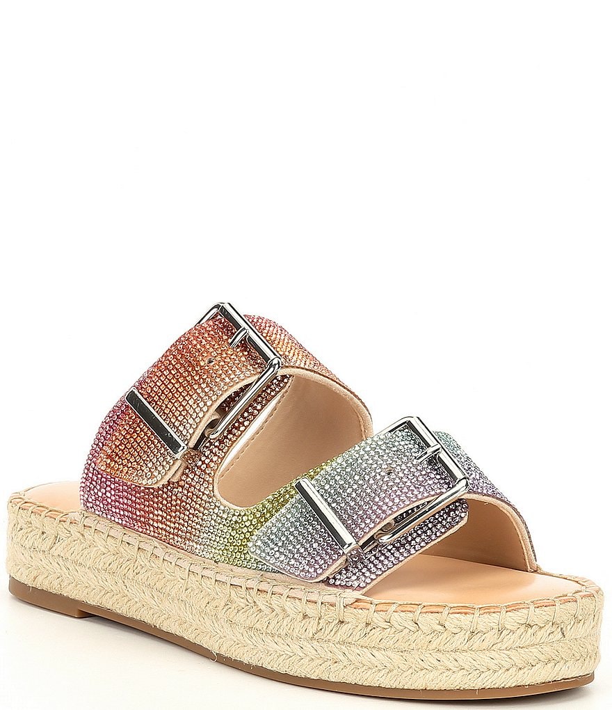 Gianni Bini Tyyla Rainbow Rhinestone Embellished Banded Flatforms