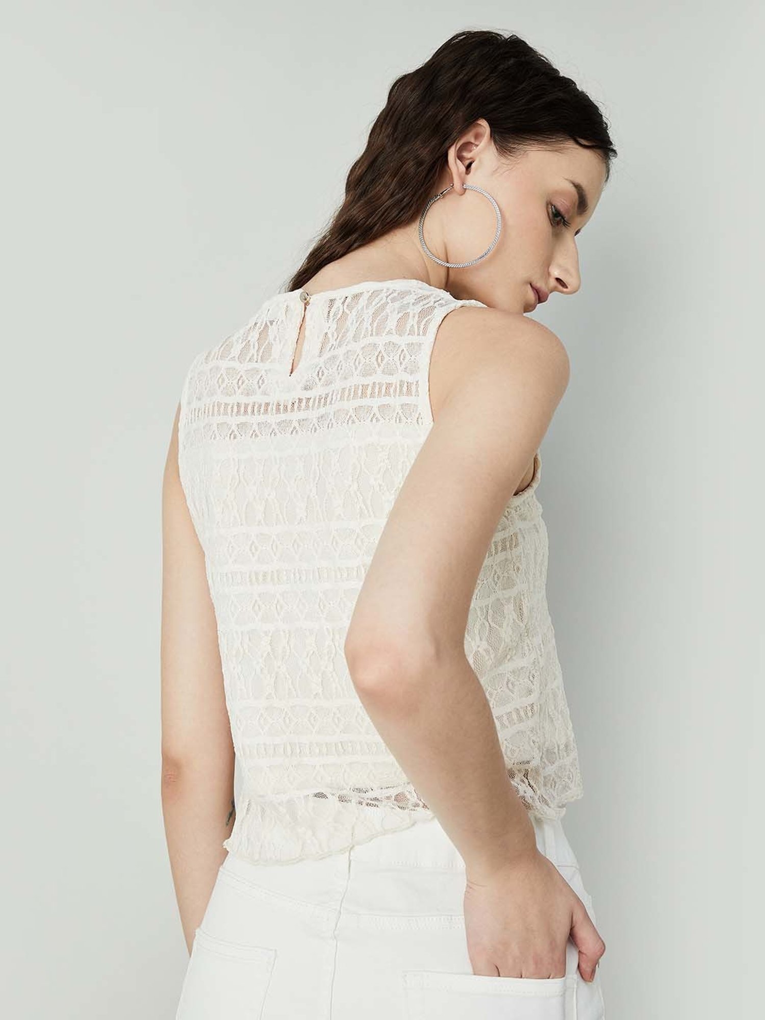 Ginger by Lifestyle Off-White Self Pattern Top