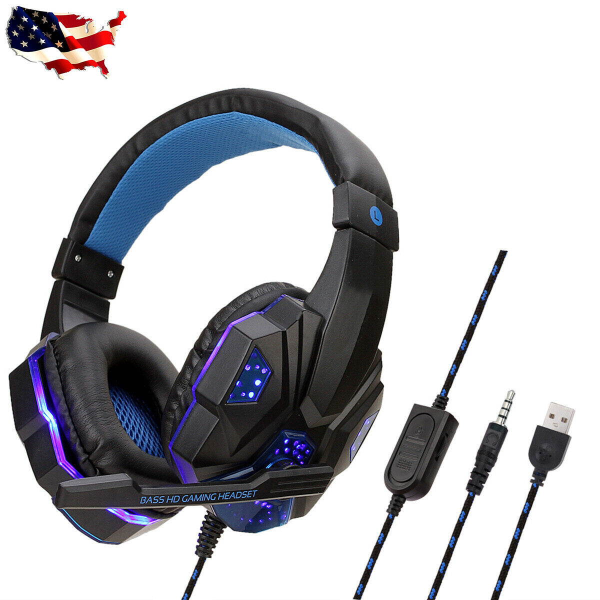 For PS4 Xbox Nintendo Switch PC 3.5mm Stereo Headphones Mic LED Gaming Headset