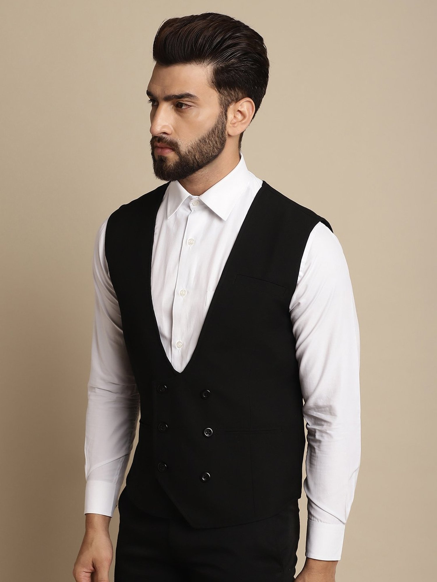 Even Black Regular Fit V Neck Waistcoat
