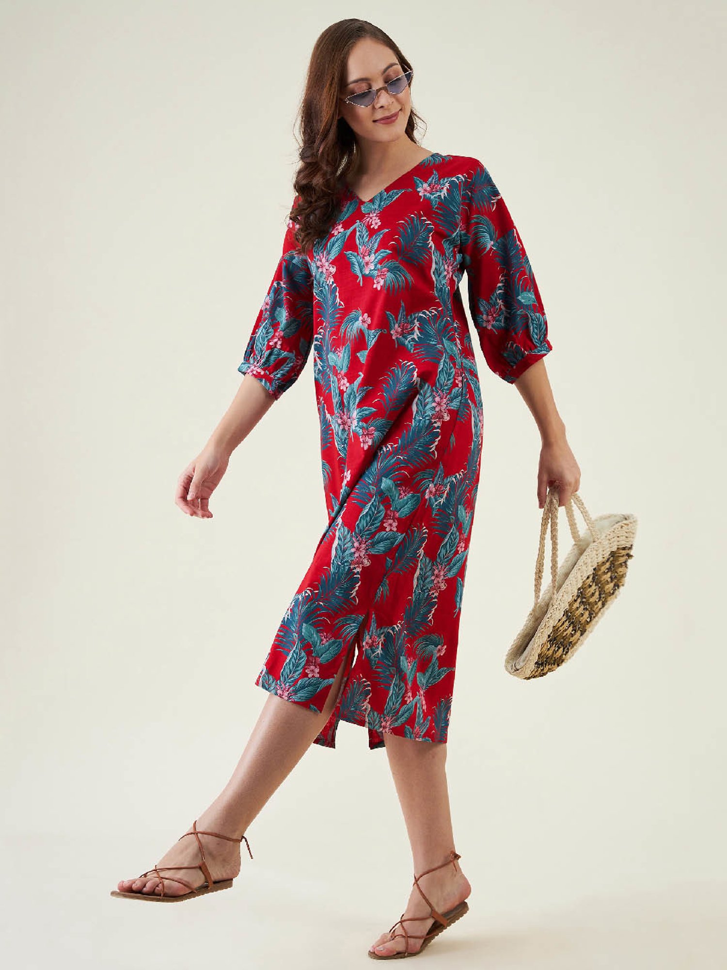 The Kaftan Company Red Printed A Line Dress