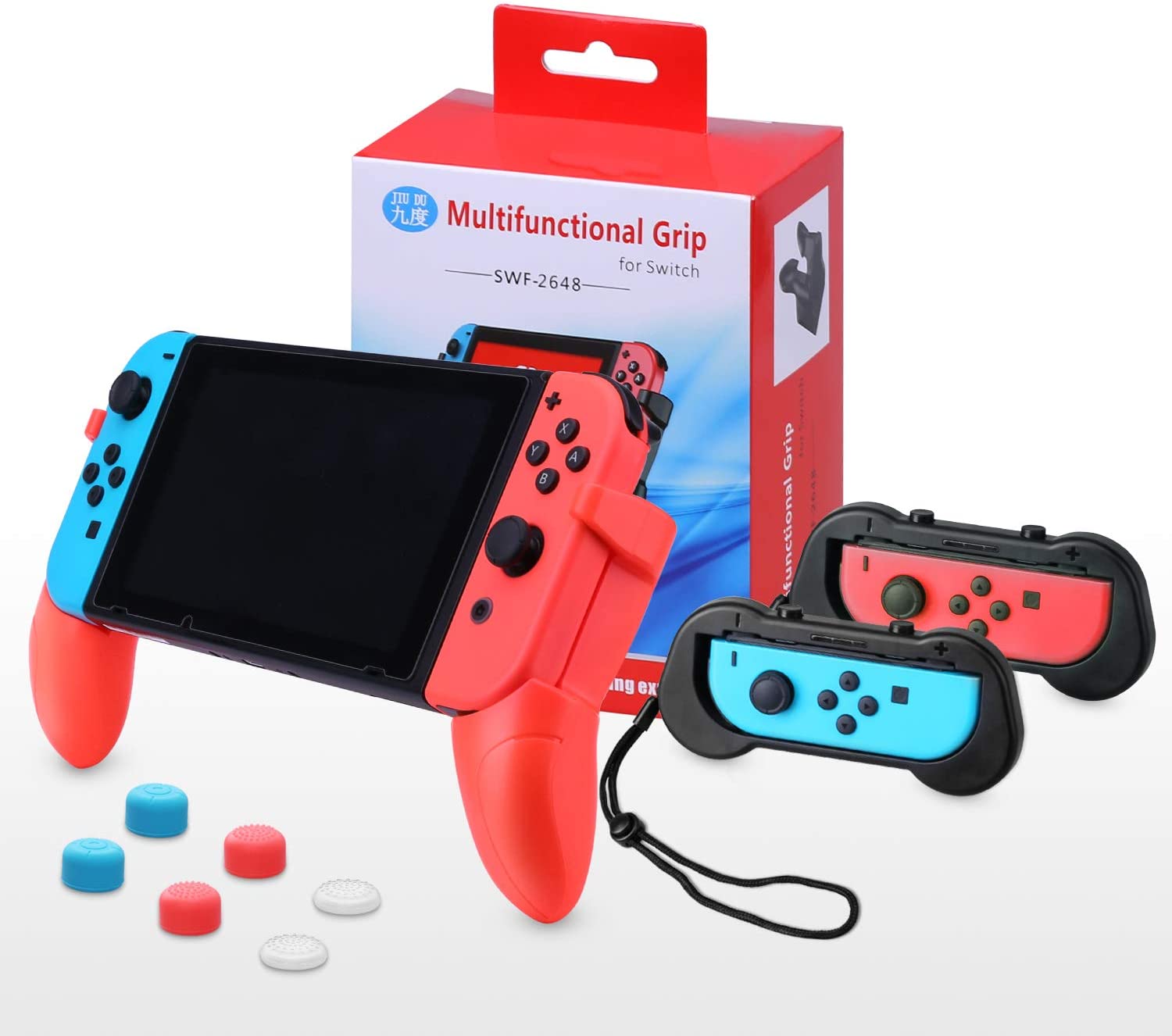 Nintendo Switch Grip Stand, AISITIN Joy-Con Grips for Switch Controller,Comfort Switch Hand Grip Handle Kit with Game Card Slots,6 Thumb Grips for Nintendo Switch Accessories 4in1