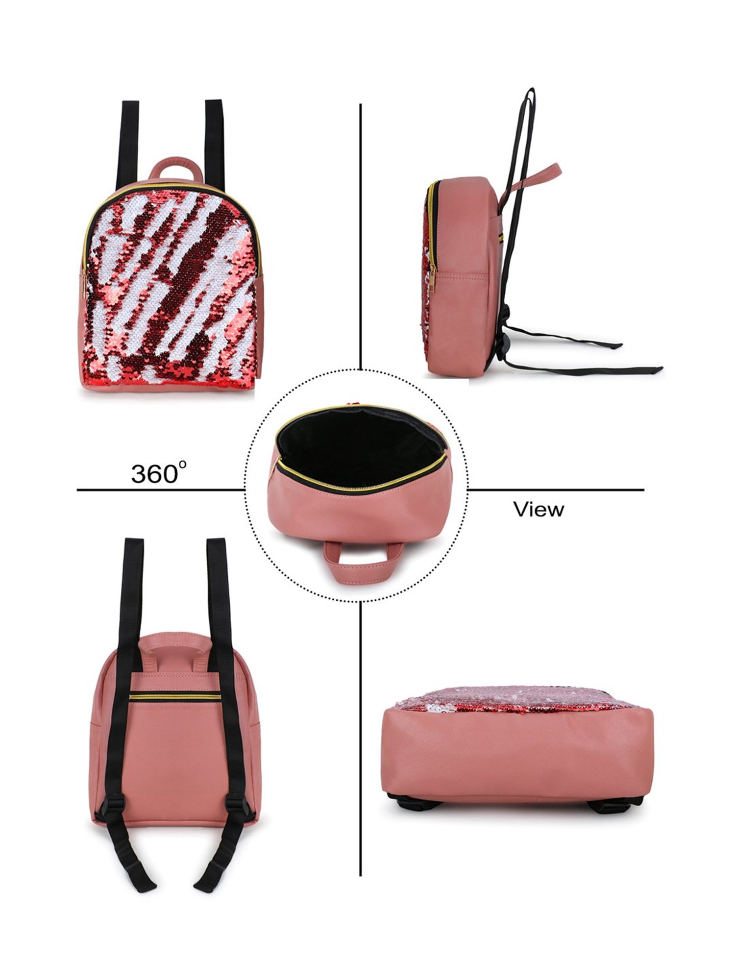 Spice Art Pink Embellished Travel Zipper Backpack - 15 Ltrs