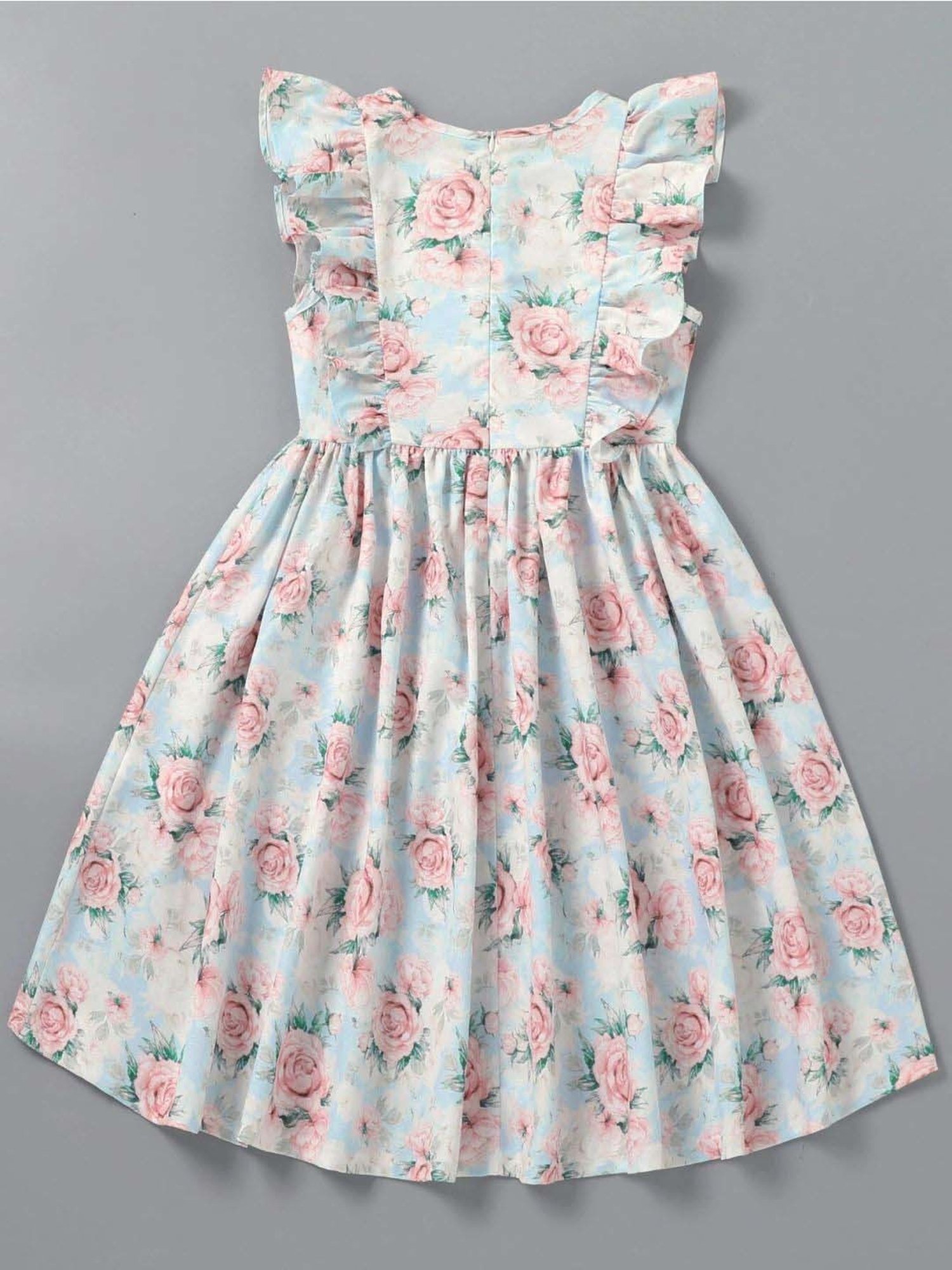 Bolly Lounge Girls Cyan & Pink Floral Dress