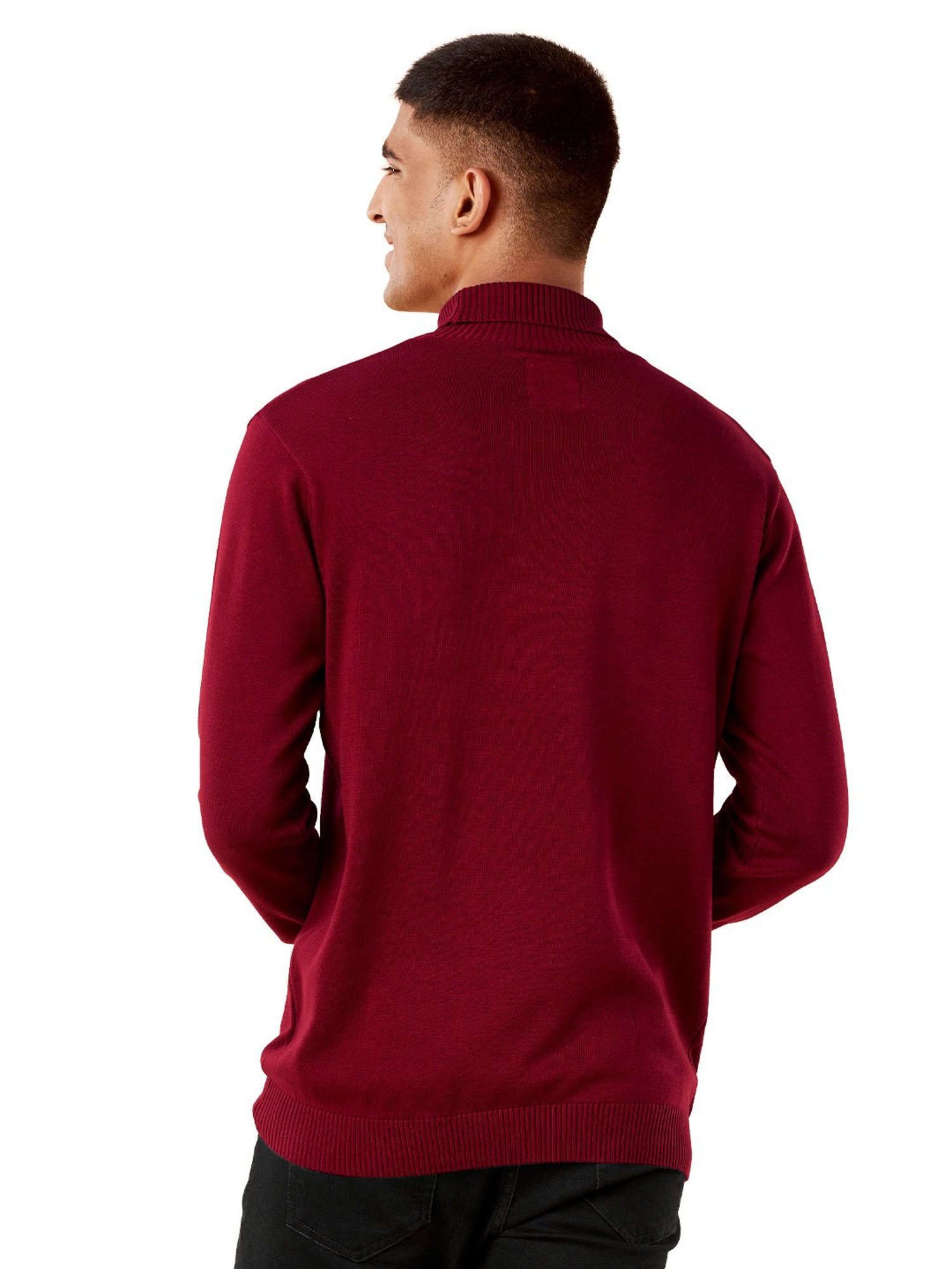 The Souled Store Maroon Regular Fit High Neck Sweater