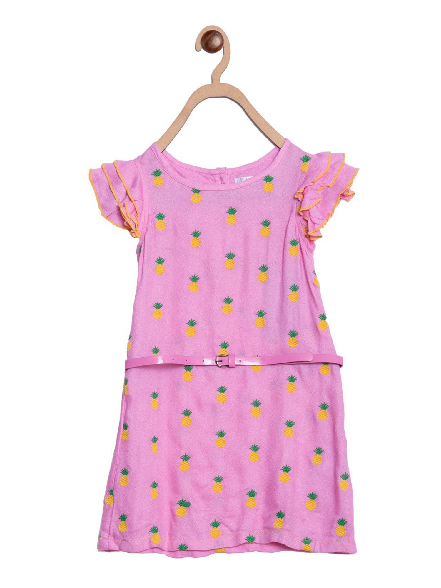 Elle Kids Pink Printed Dress With Belt