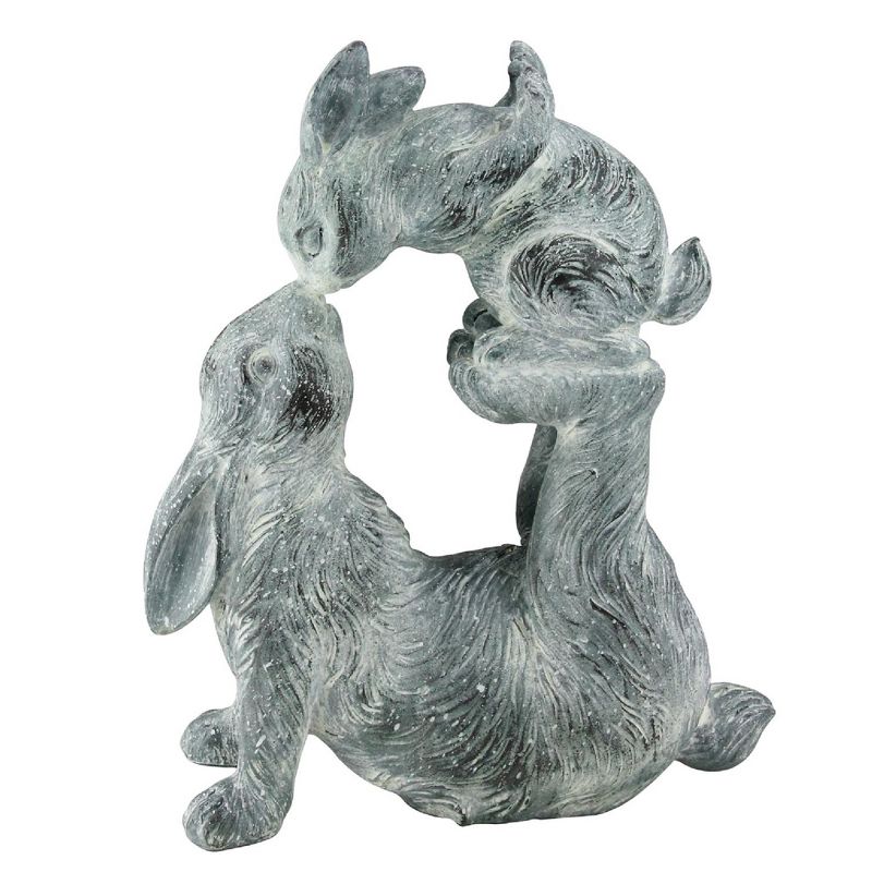 Allstate Floral 14" Verdigris Bunny Rabbits at Play Table Top Decoration - Gray