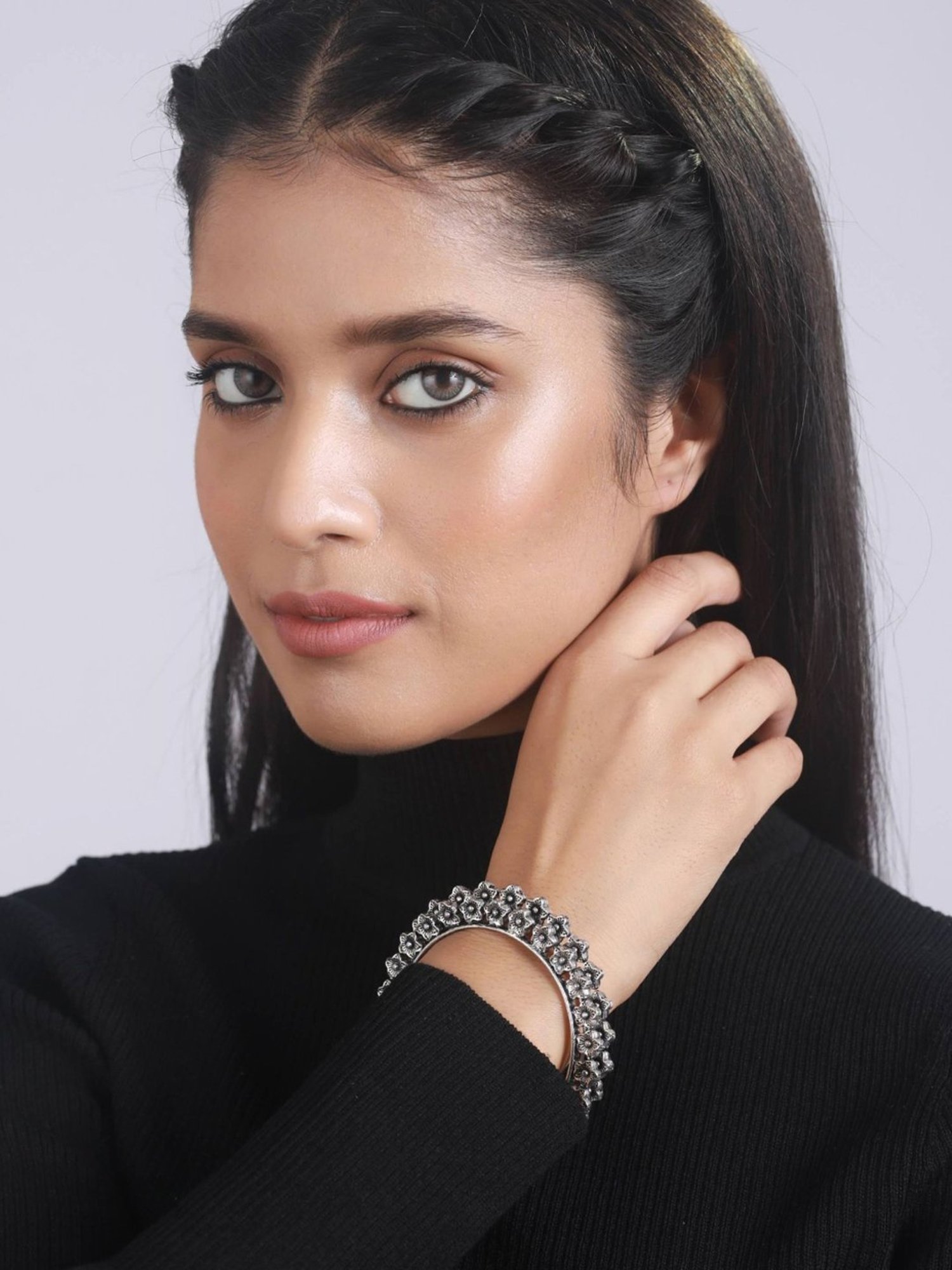 Aatmana Silver-Plated Handcrafted Oxidized Bangles for Women (Set of 2) - 2.4