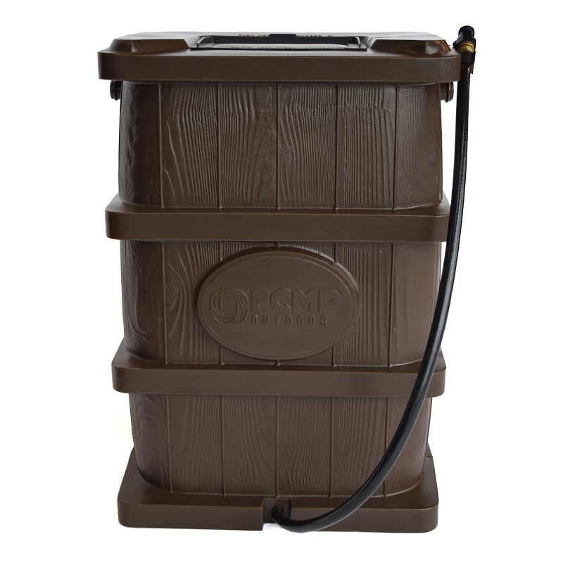 FCMP Outdoor WG4000-BRN Home Outdoor Wood Grain Rain Water Catcher Barrel, Brown  (2 Pack)