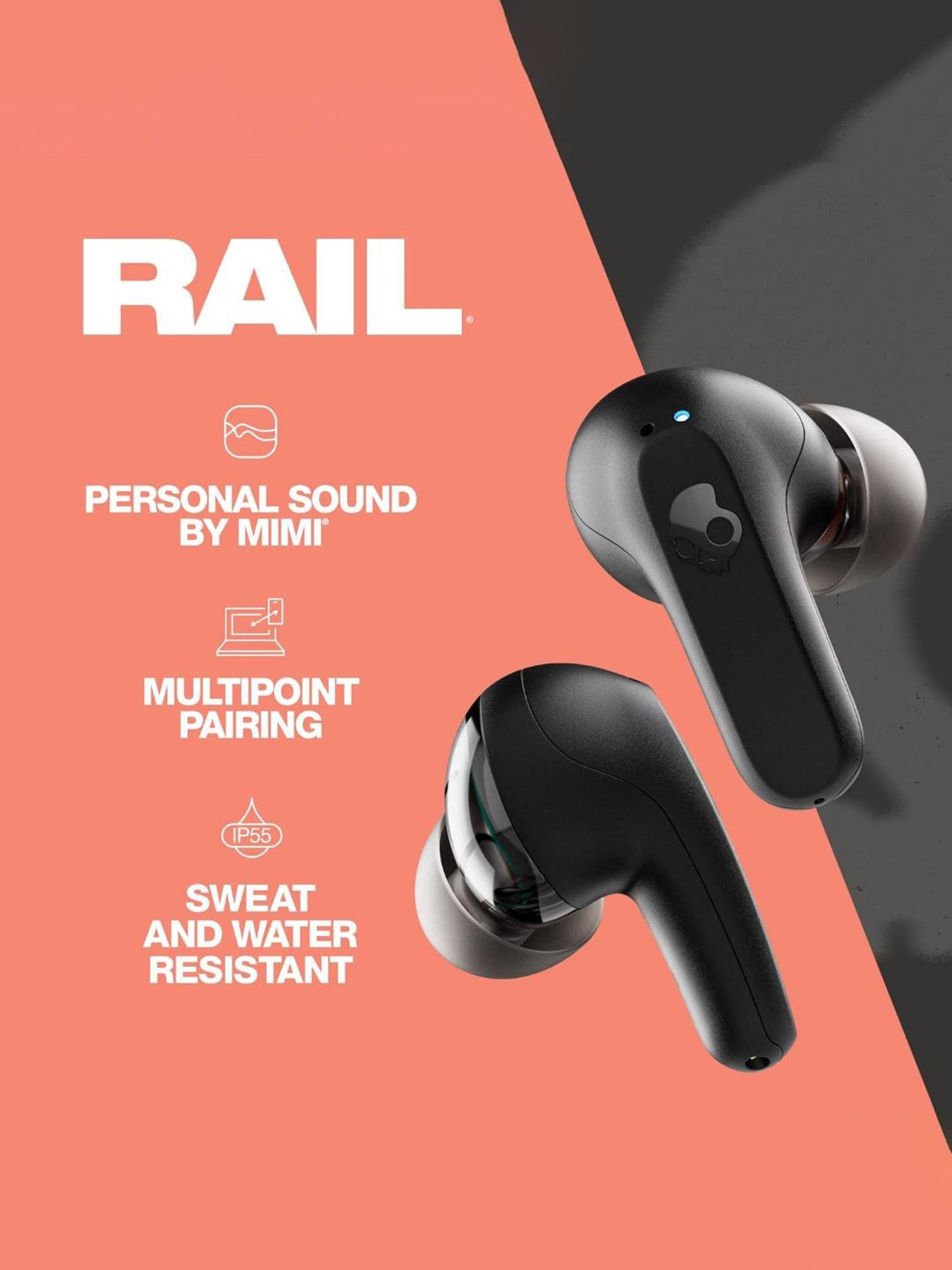 Skullcandy Rail In-Ear BT Earbuds with 42Hrs Battery & Alexa Enabled (Black, True Wireless)