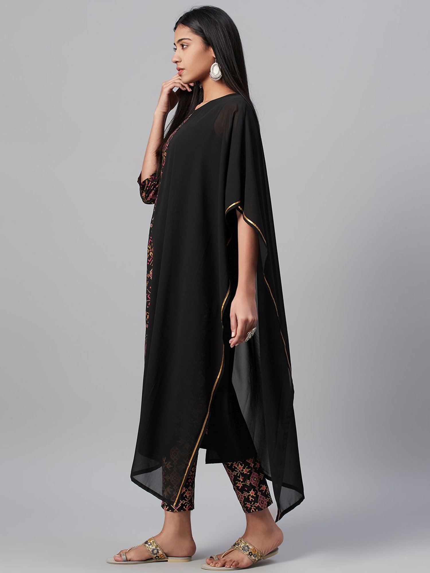 Ziyaa Black Printed Kurta Pant Set With Dupatta