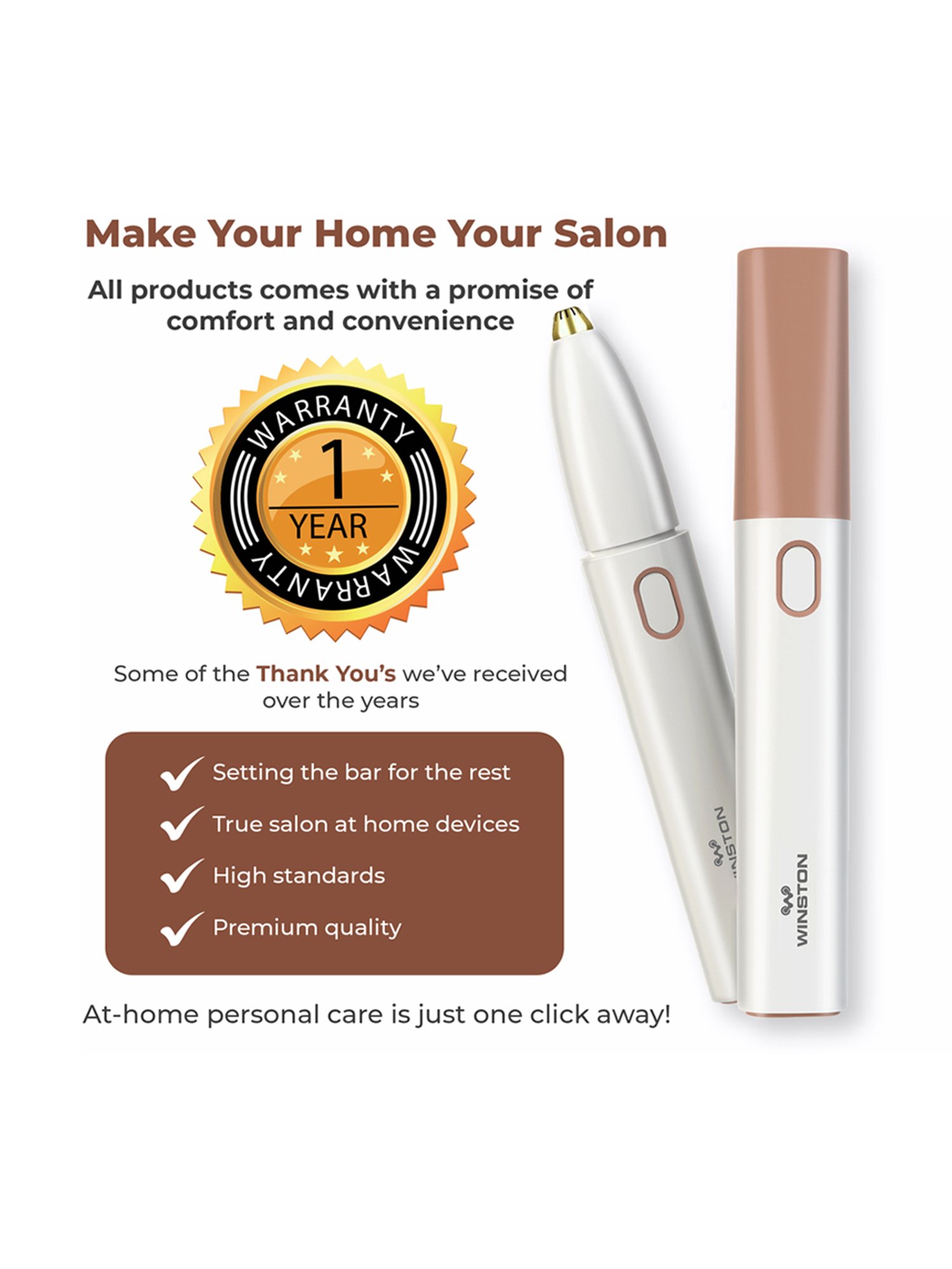 WINSTON Rechargeable Eyebrow Trimmer for Painless Hair Removal (White)
