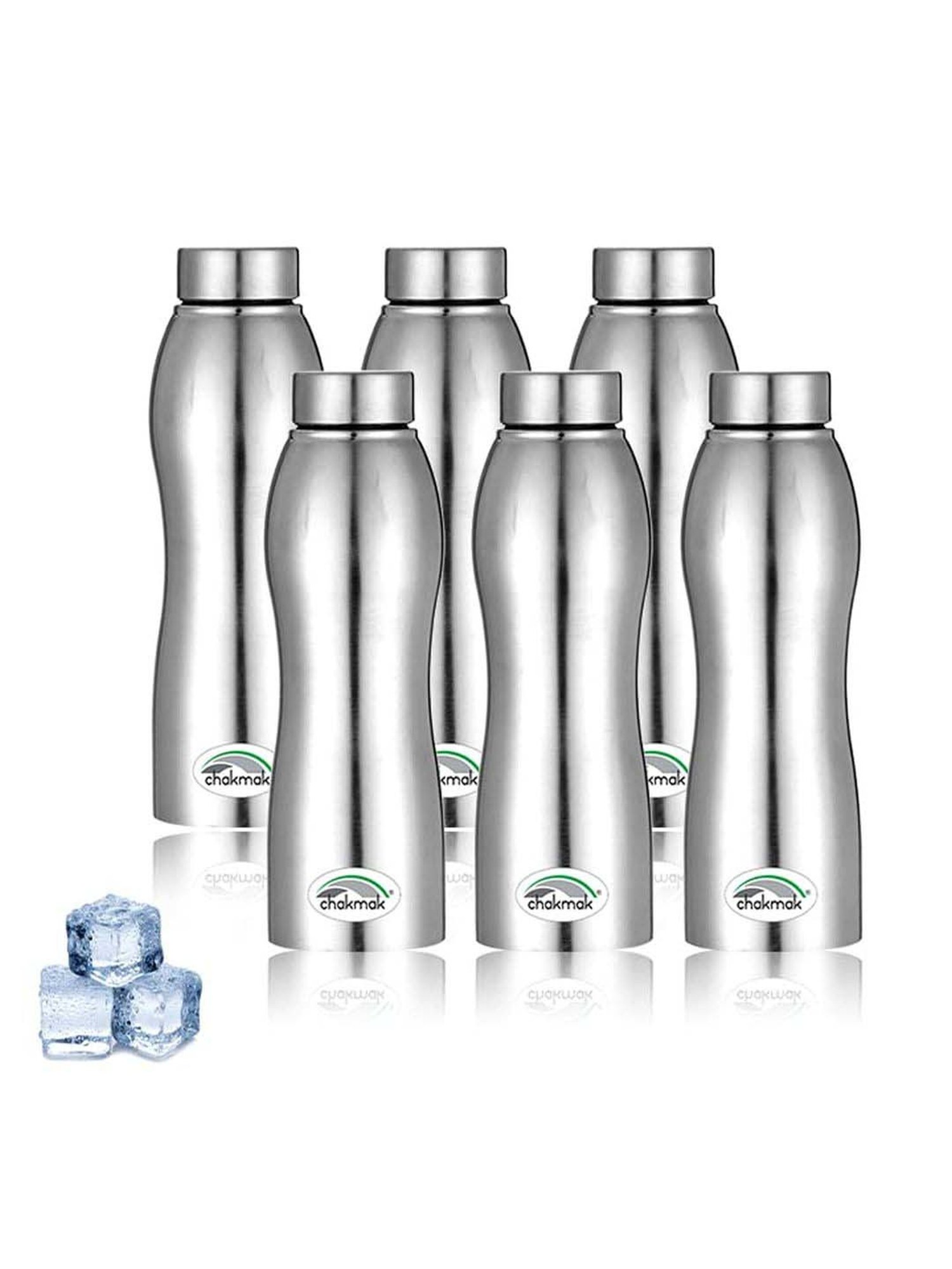 Chakmak Silver Stainless Steel Water Bottle - Set of 6