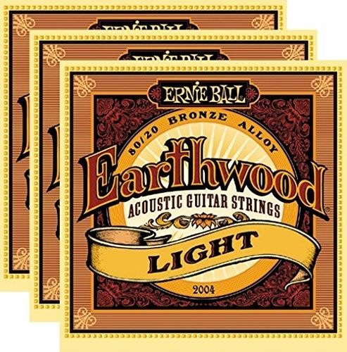 ernie ball 2004 earthwood 80/20 bronze light acoustic strings 3pack