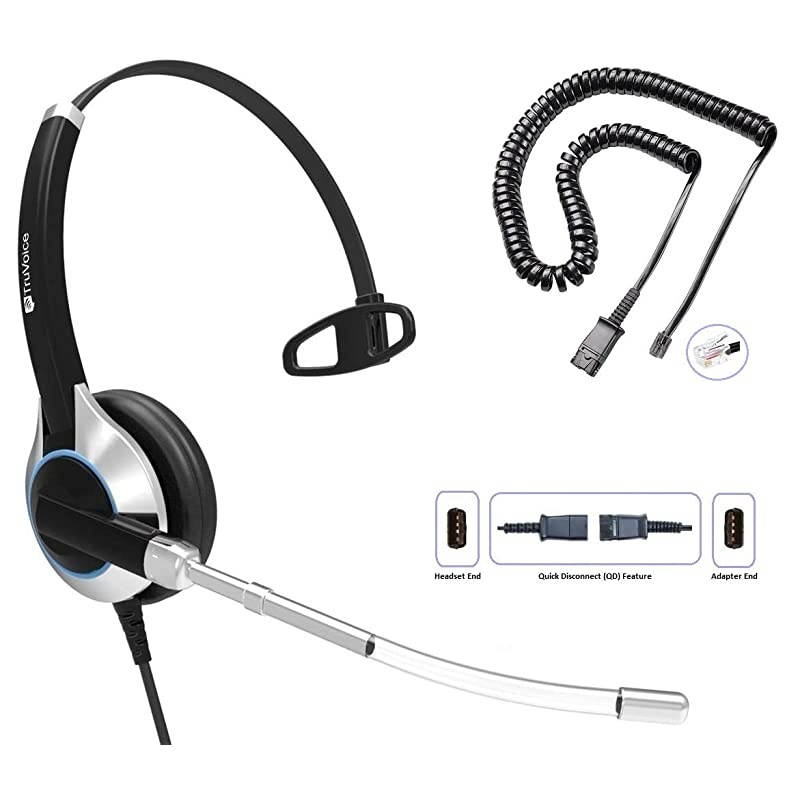 HD300 Single Ear Headset with Noise Reduction Voice Tube and U10PS Cable for Yealink T19 T20 T21 T22 T23 T26 T27 T28 T29 T32 T36 T38 T40 T41 T42 T46 T48 T52 T54 Snom and Grandstream IP Phones