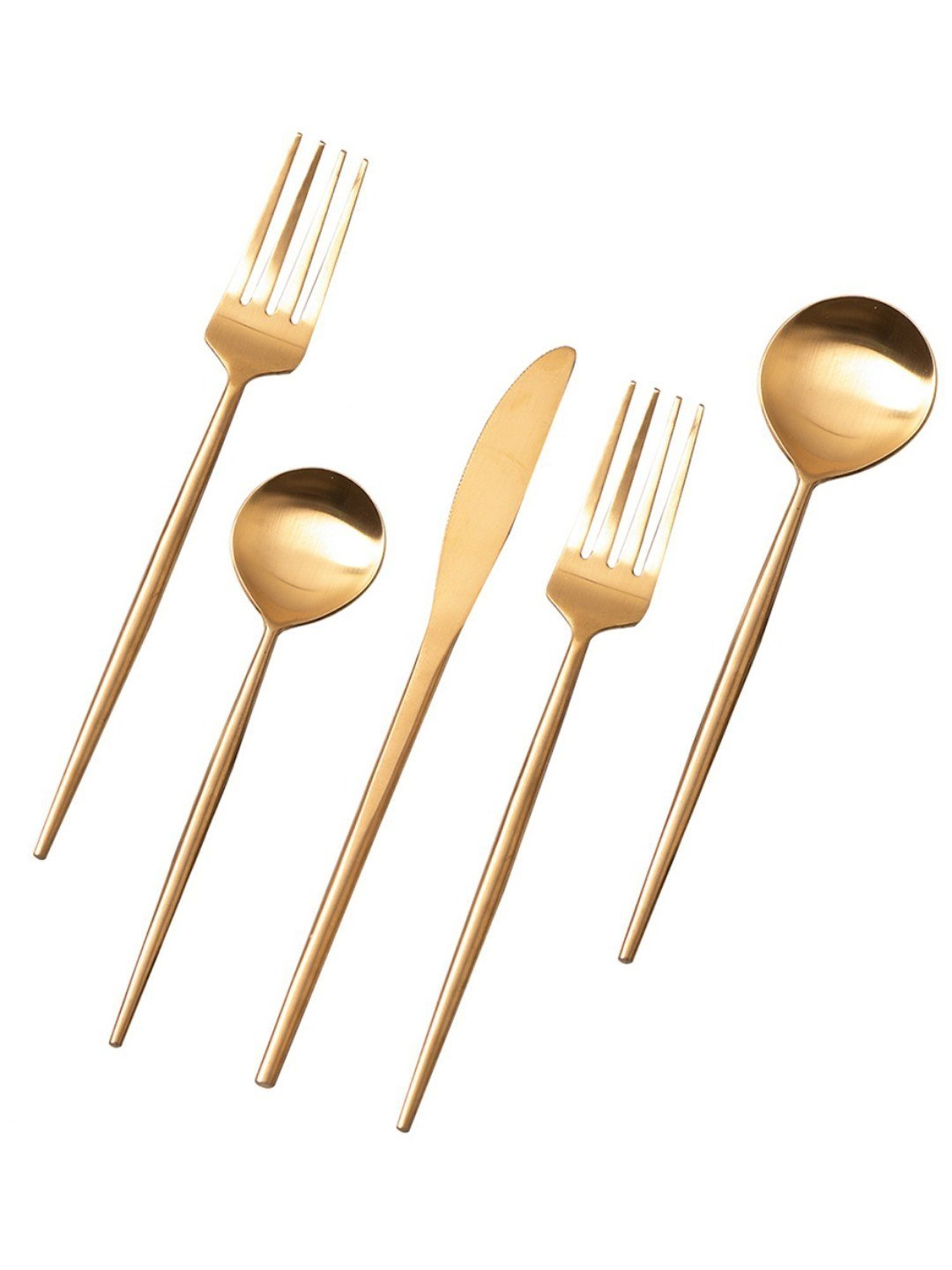 Nestroots Stailess Steel Cutlery Set for Dining Table Spoons & Forks Dinner Cutlery Set of 5 Gold