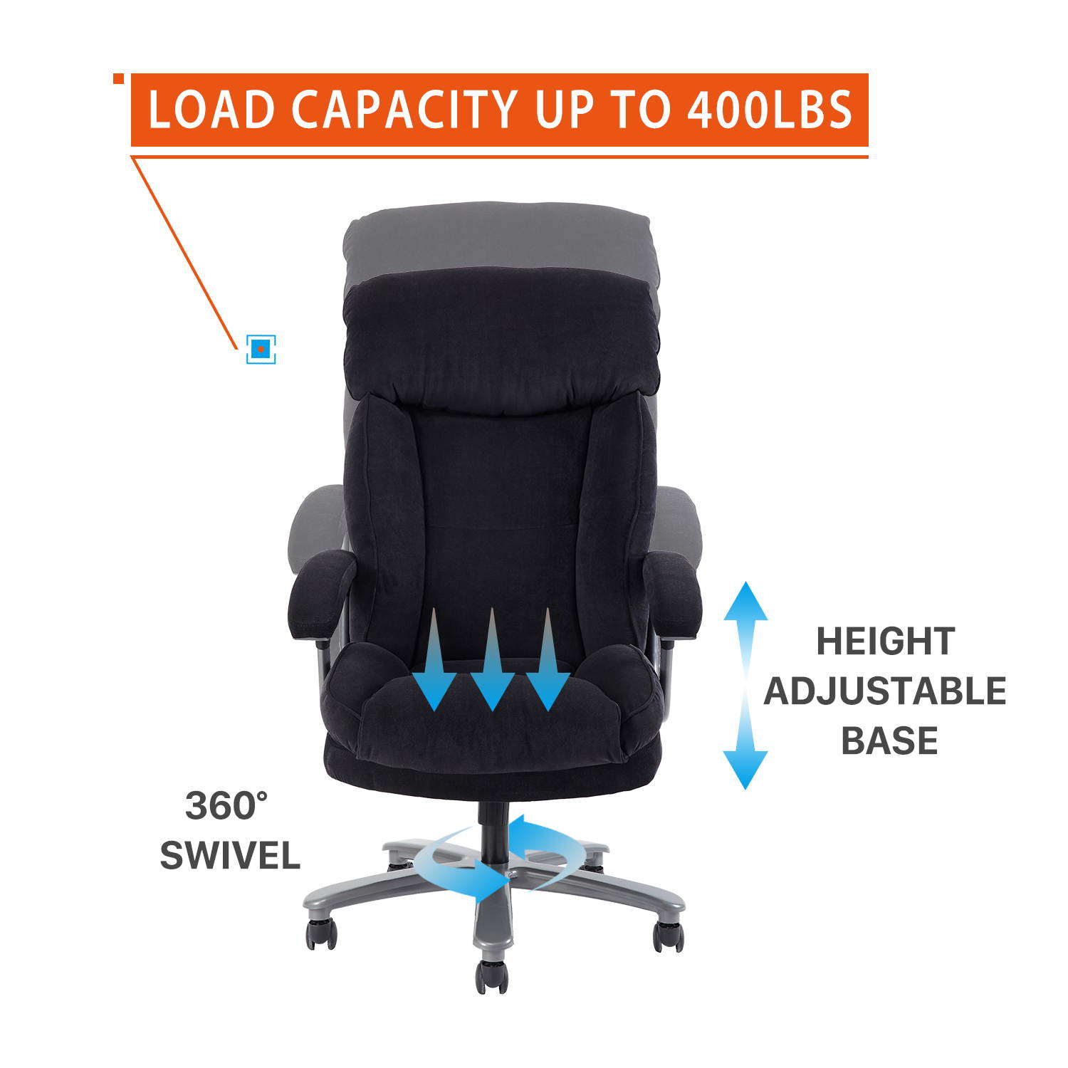 Office Chair Gaming Chair, Ergonomic Big Chair 400lbs Upholstered Swivel Adjustable Height Thick Padding Headrest, Black