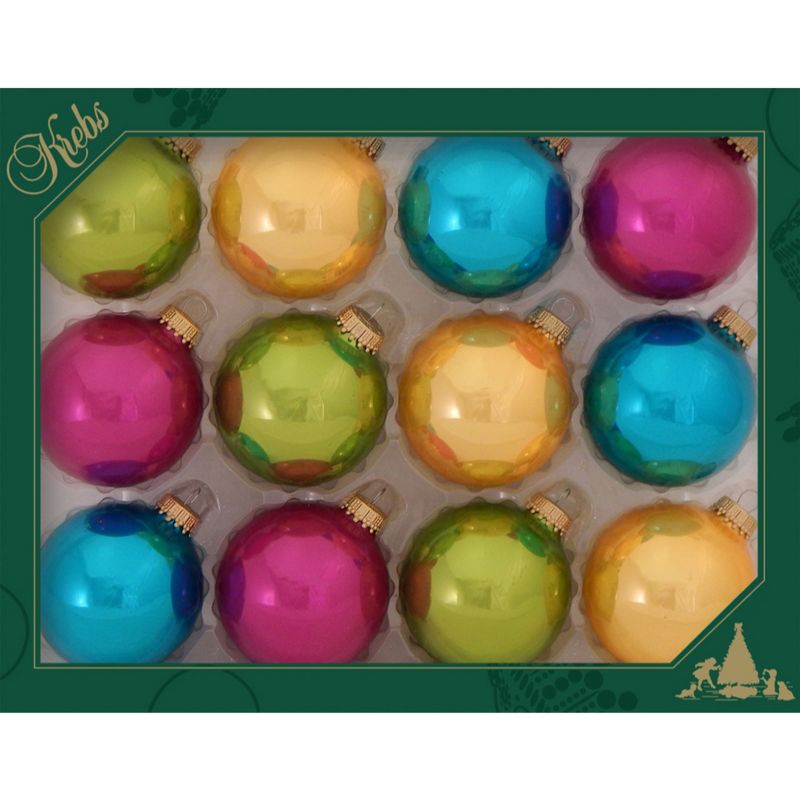 Christmas by Krebs 12ct Vibrantly Colored Shiny Christmas Ball Ornaments 2.5" (67mm)