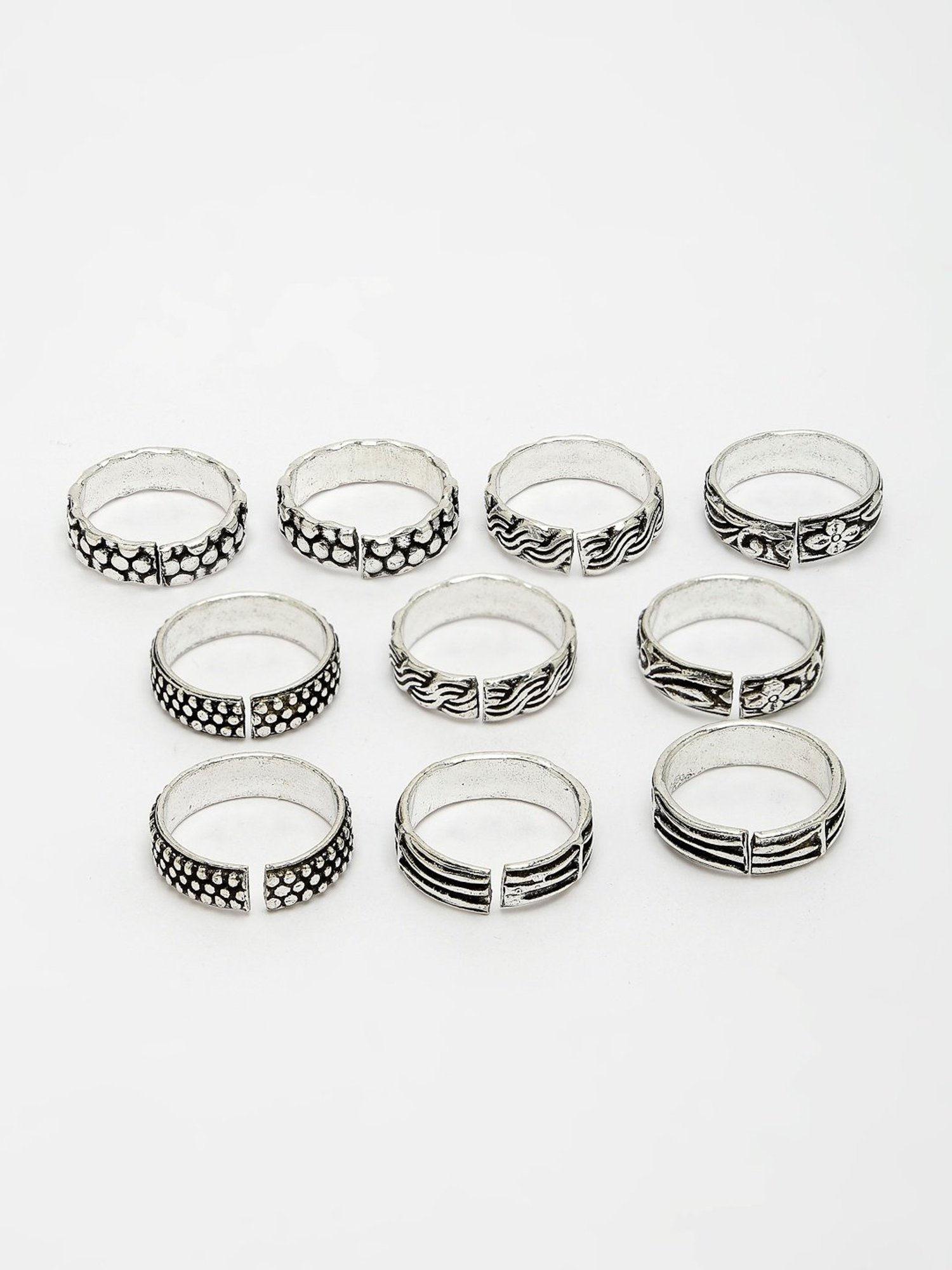 NVR Women's German Silver Toe Rings - Set of 5