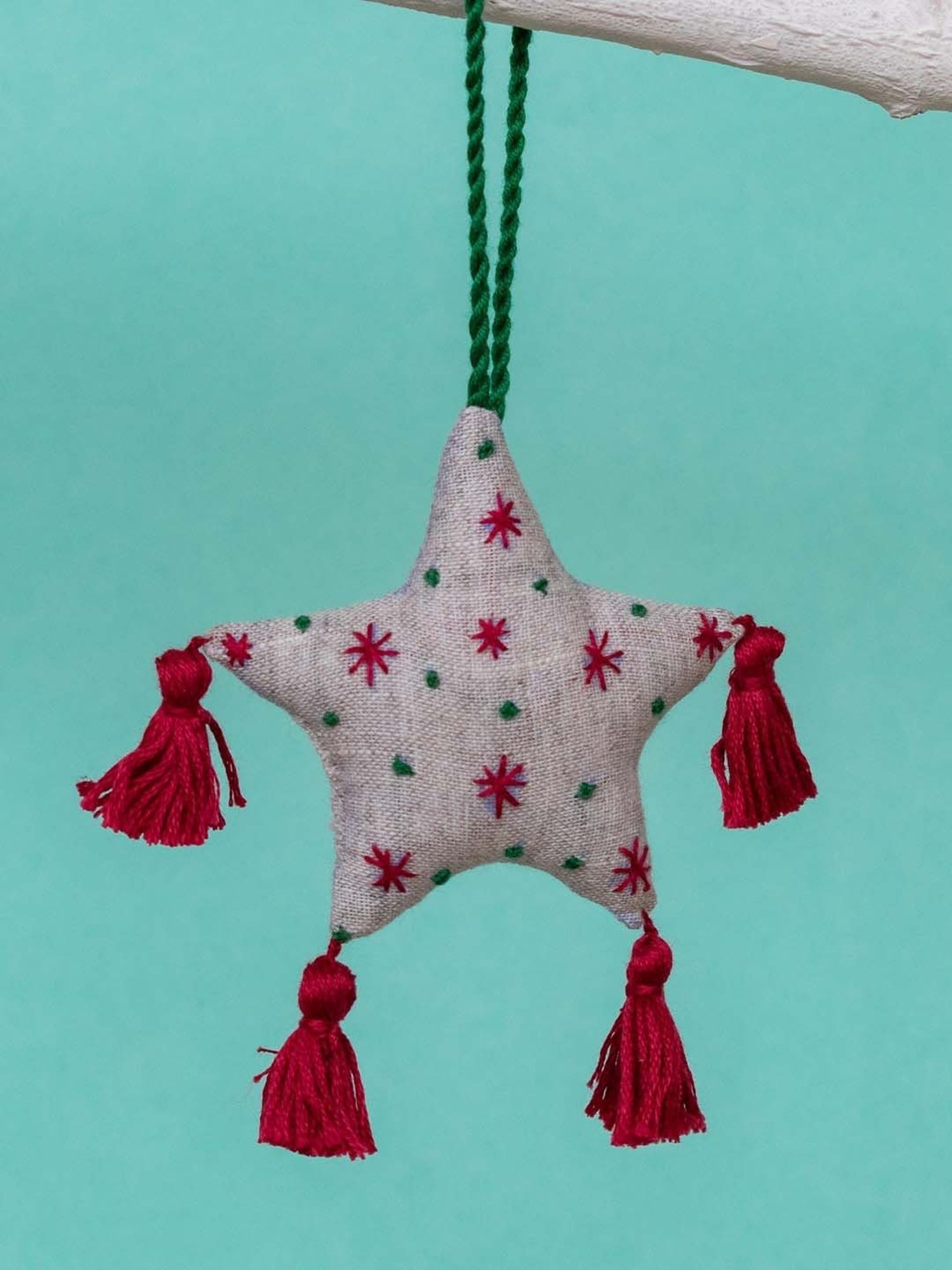 Okhai Grey & Red Cotton Angel Hand Embroidered Star - Set of 1