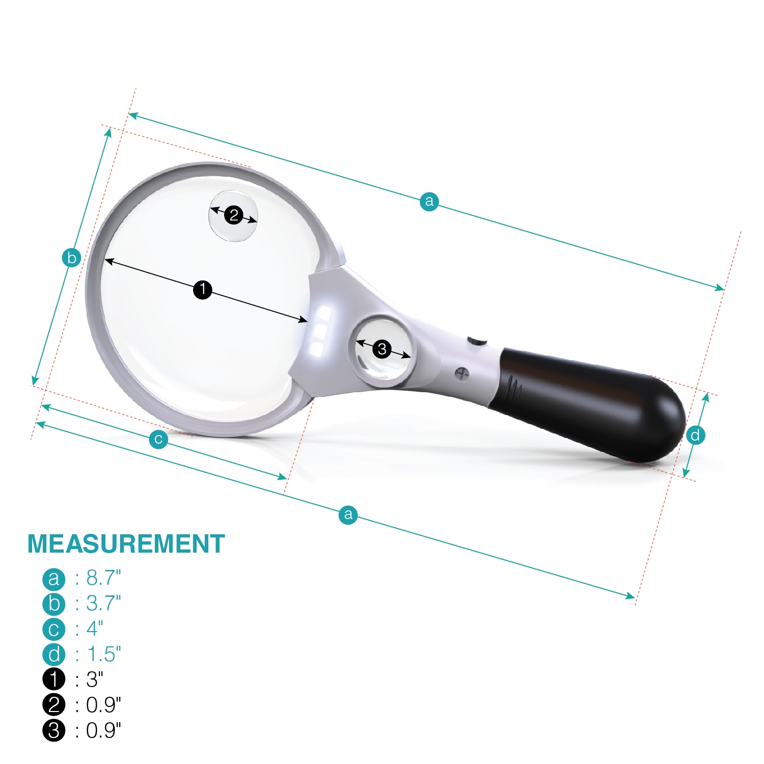 MagniPros 3 Ultra Bright LED Lights 3X 4.5X 25X Power Handheld Reading Magnifying Glass with Light- Ideal for Reading Small Prints, Map, Coins, Inspection and Jewelry Loupe