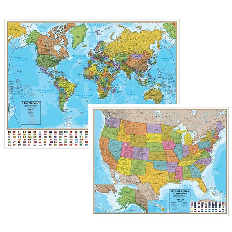Waypoint Geographic s Blue Oceans Maps World and USA Map Two Pack Poster Size Wall Art Current Up to Date Geography Ships Rolled and Laminated