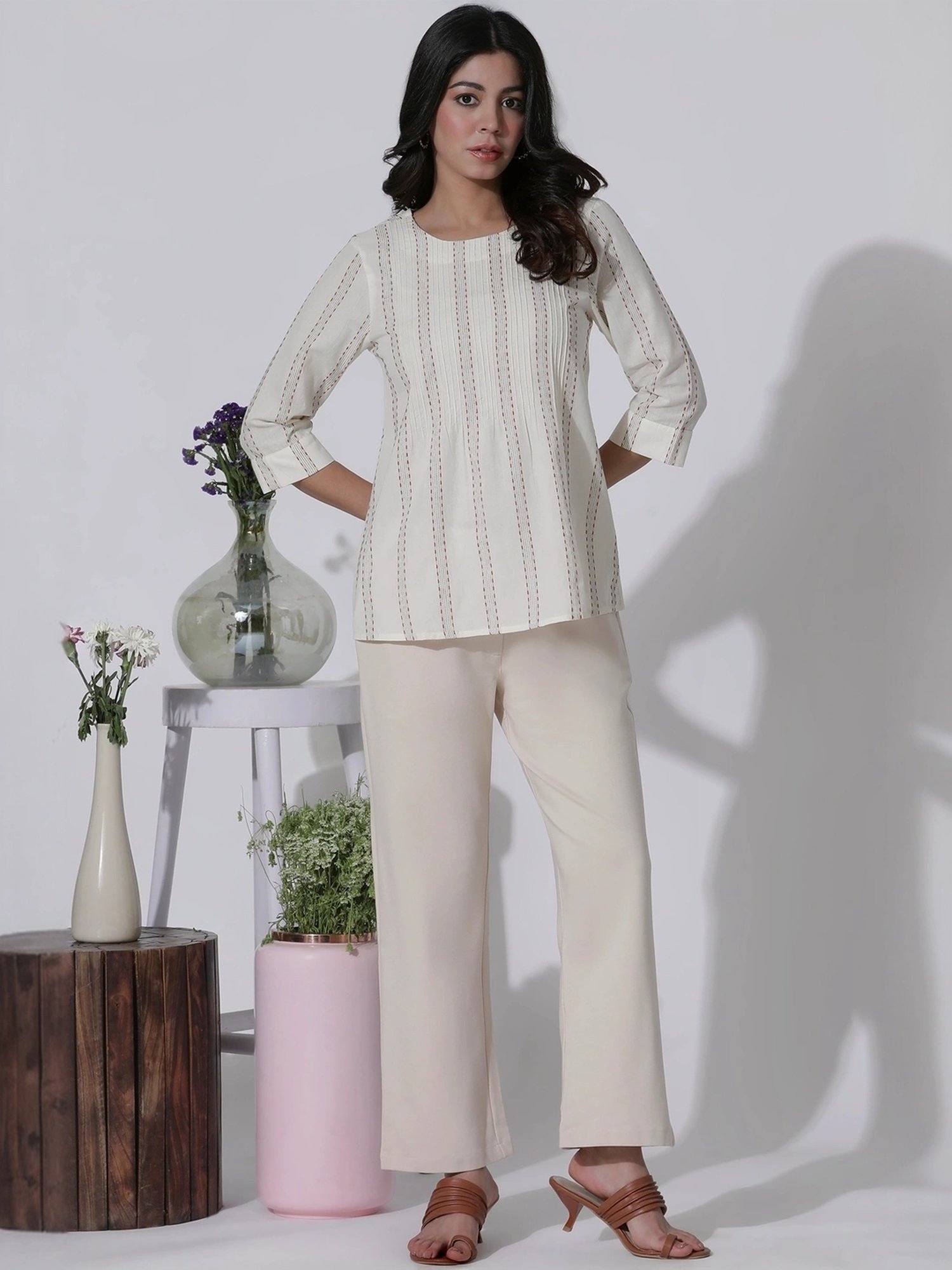 W White Cotton Striped Top