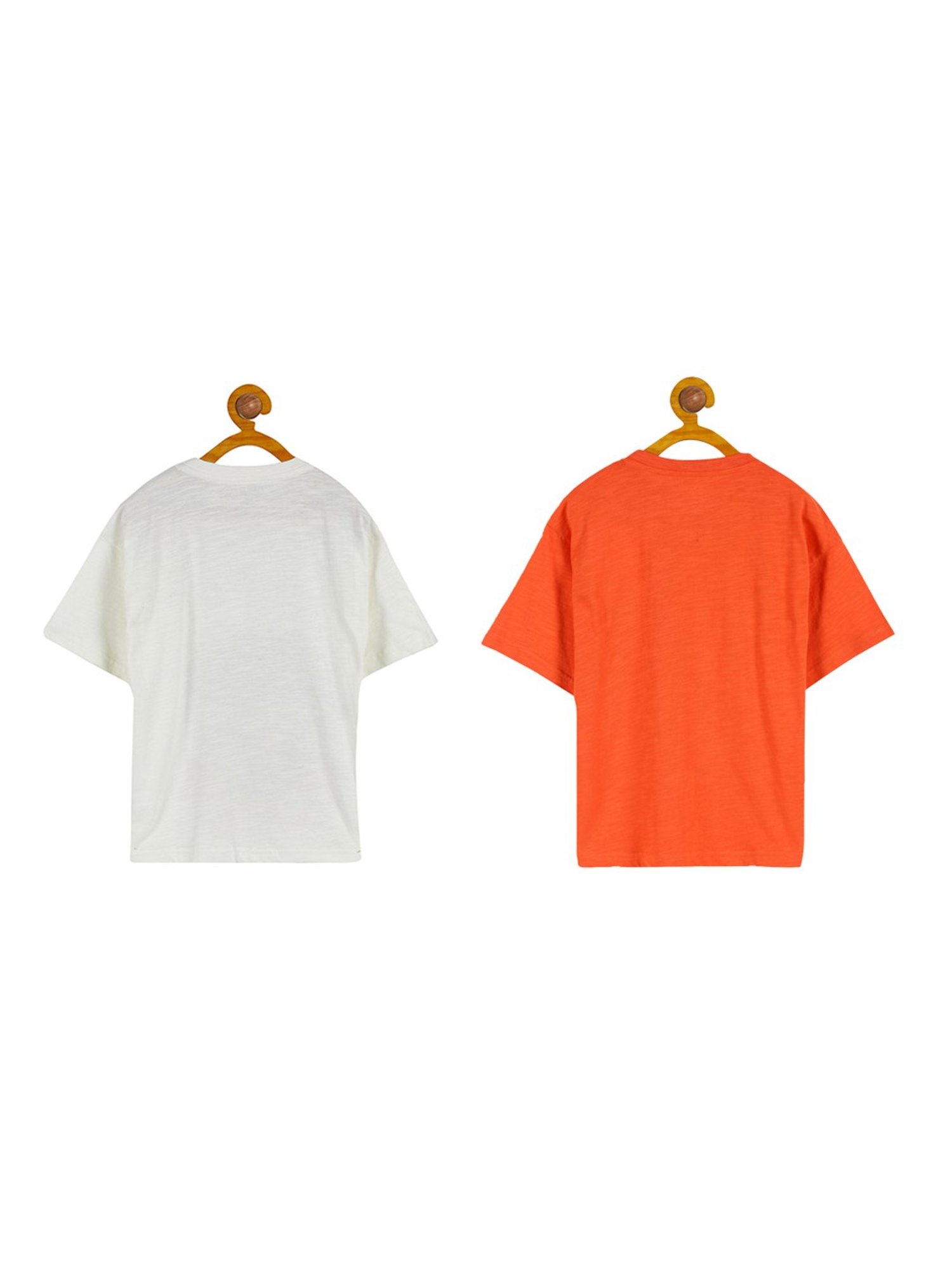 Plum Tree Kids Off White & Orange Printed T-Shirt (Pack Of 2)